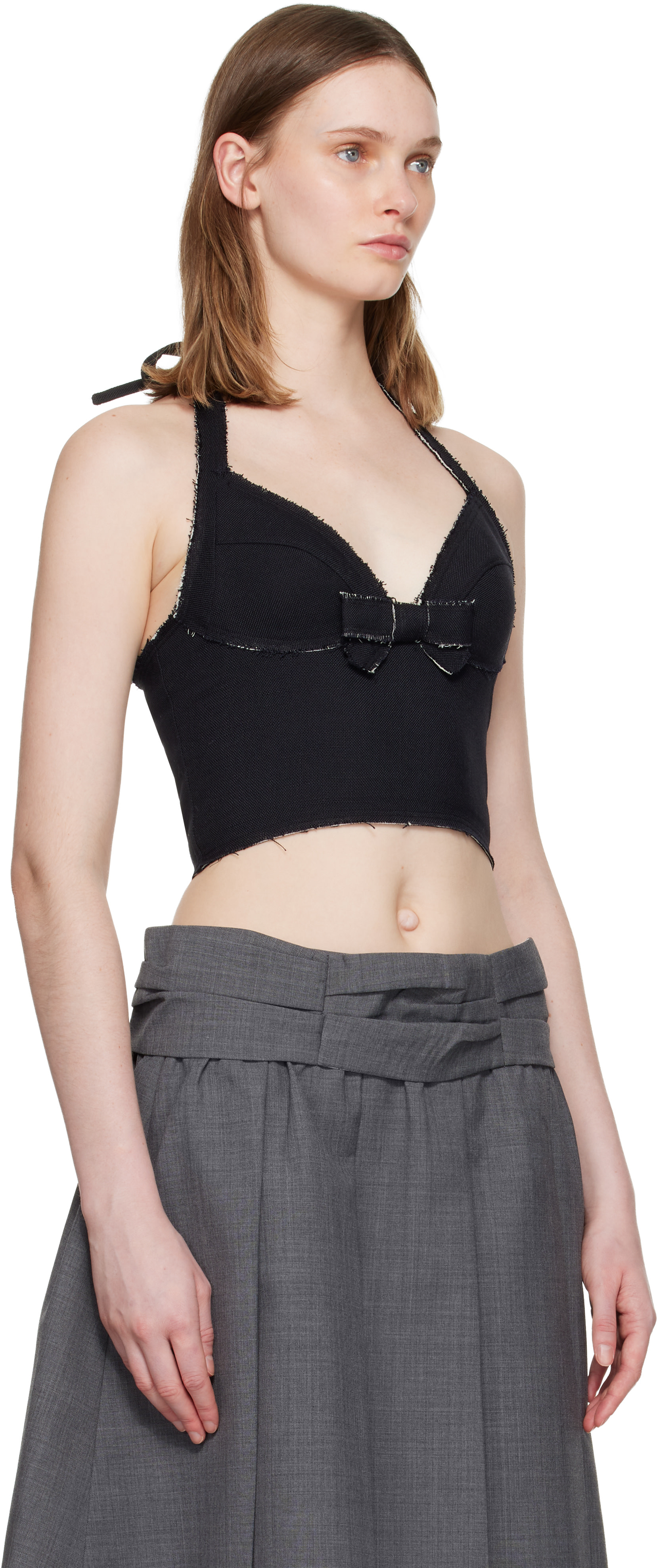 SHUSHU/TONG: Navy Halter Bow Tie Cami Top | SSENSE