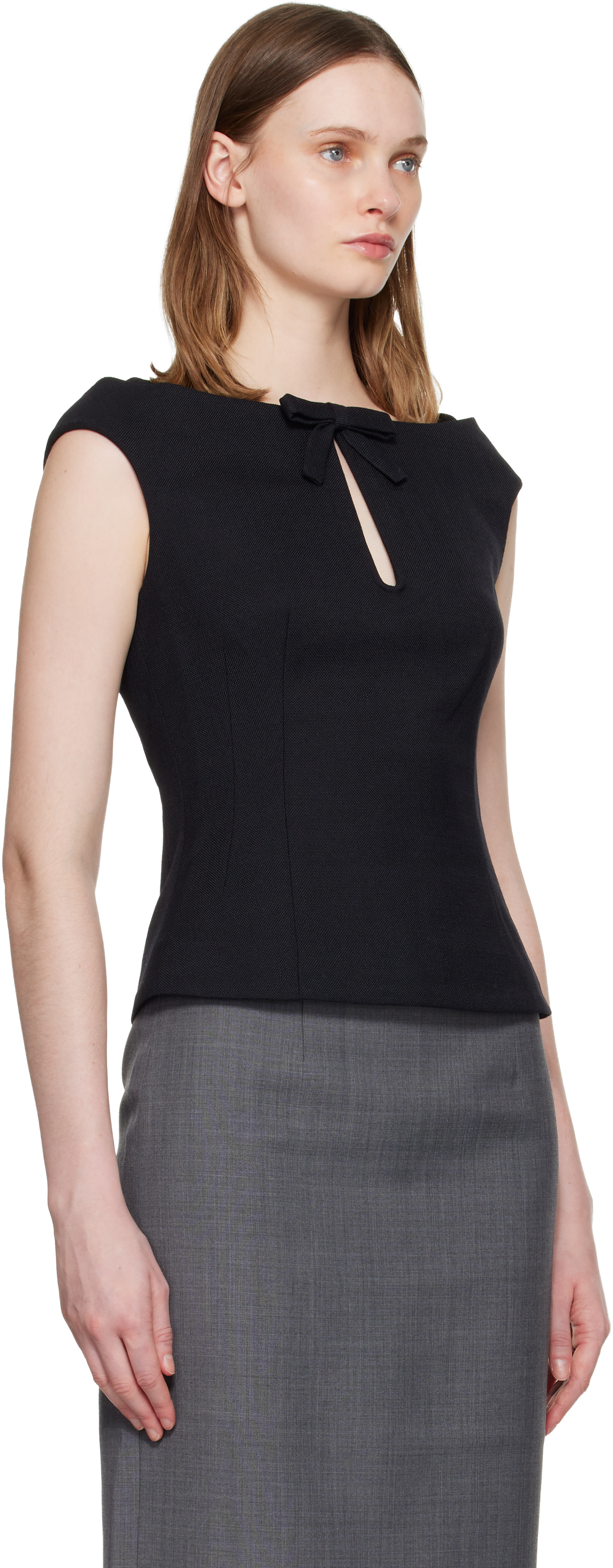 SHUSHU/TONG: Navy Keyhole Cold-Shoulder Crop Top | SSENSE Canada