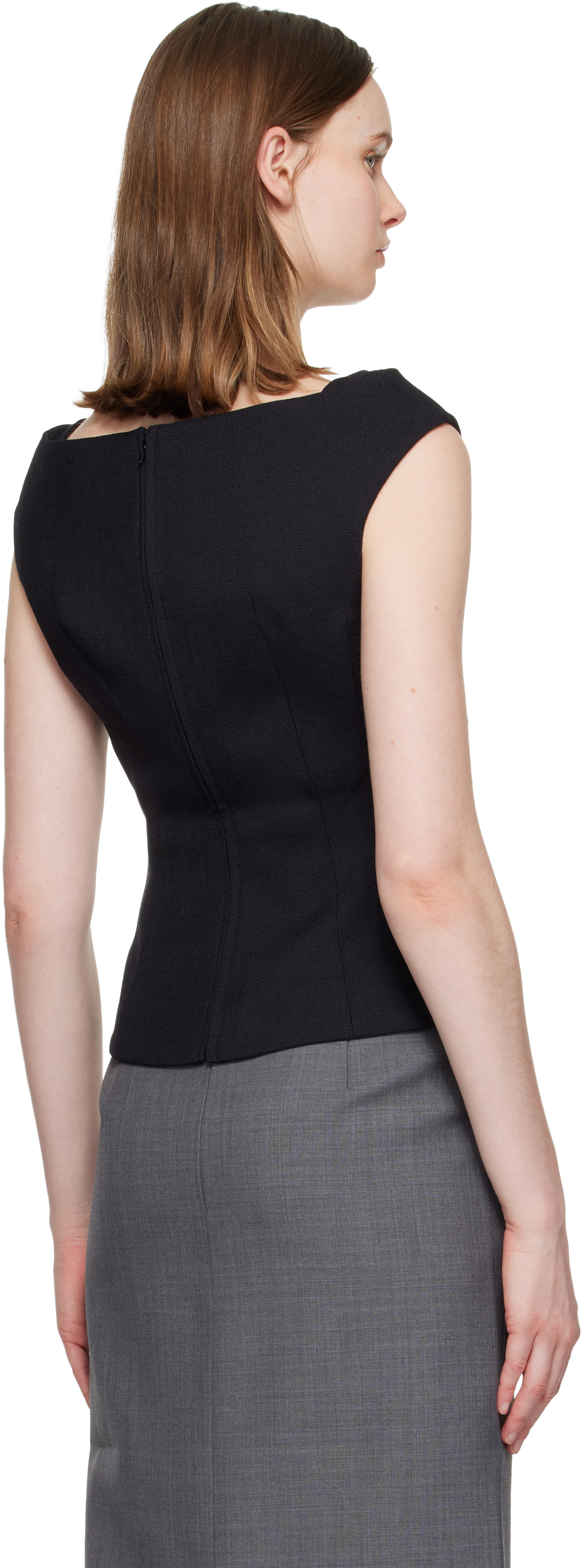 SHUSHU/TONG: Navy Keyhole Cold-Shoulder Crop Top | SSENSE
