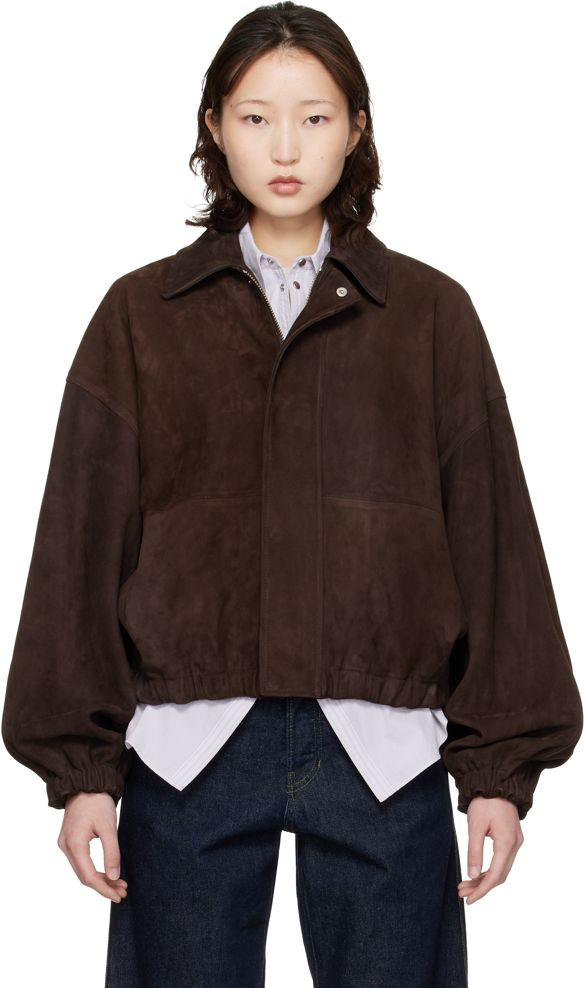 Cordera - Brown Paneled Suede Bomber Jacket