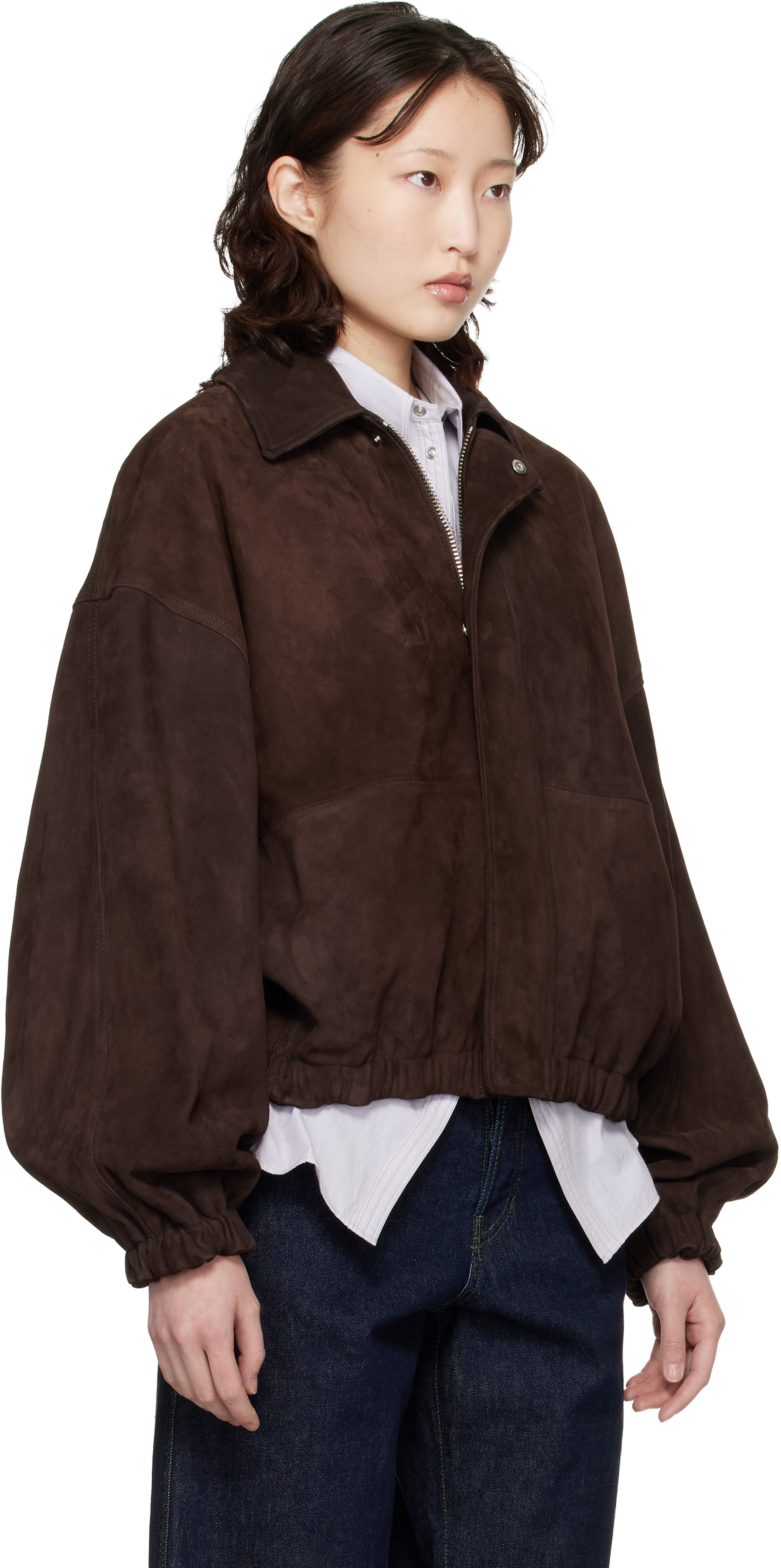 Cordera - Brown Paneled Suede Bomber Jacket