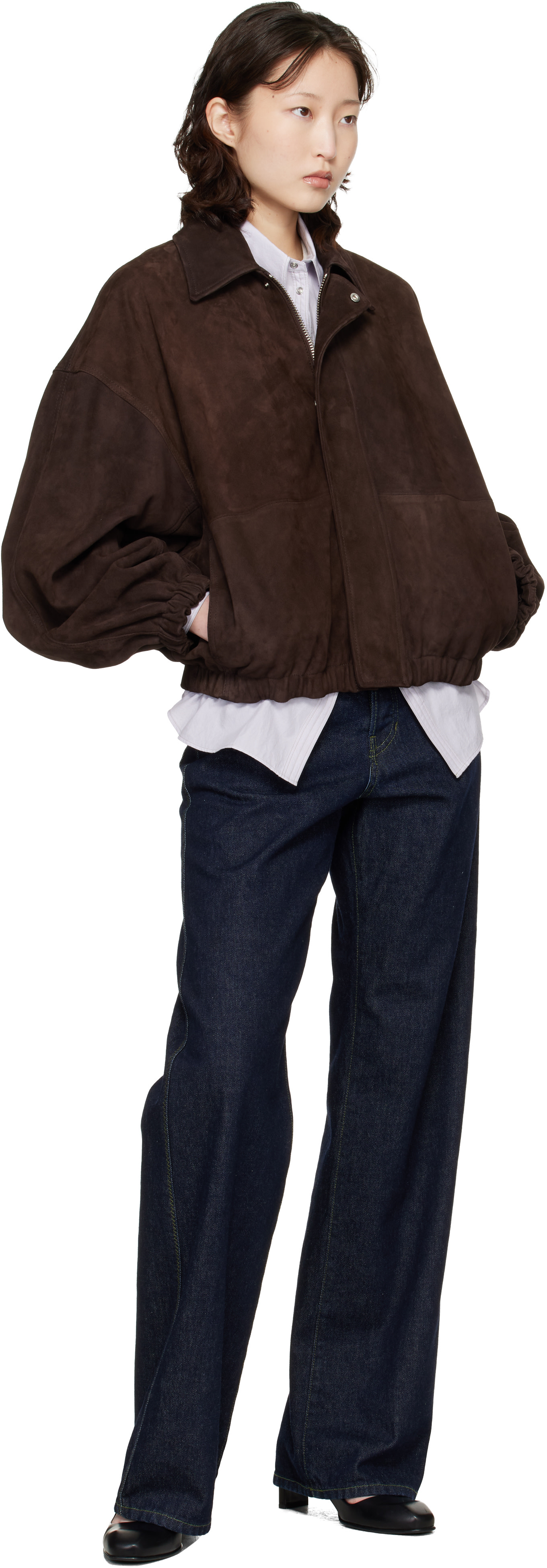 Cordera - Brown Paneled Suede Bomber Jacket