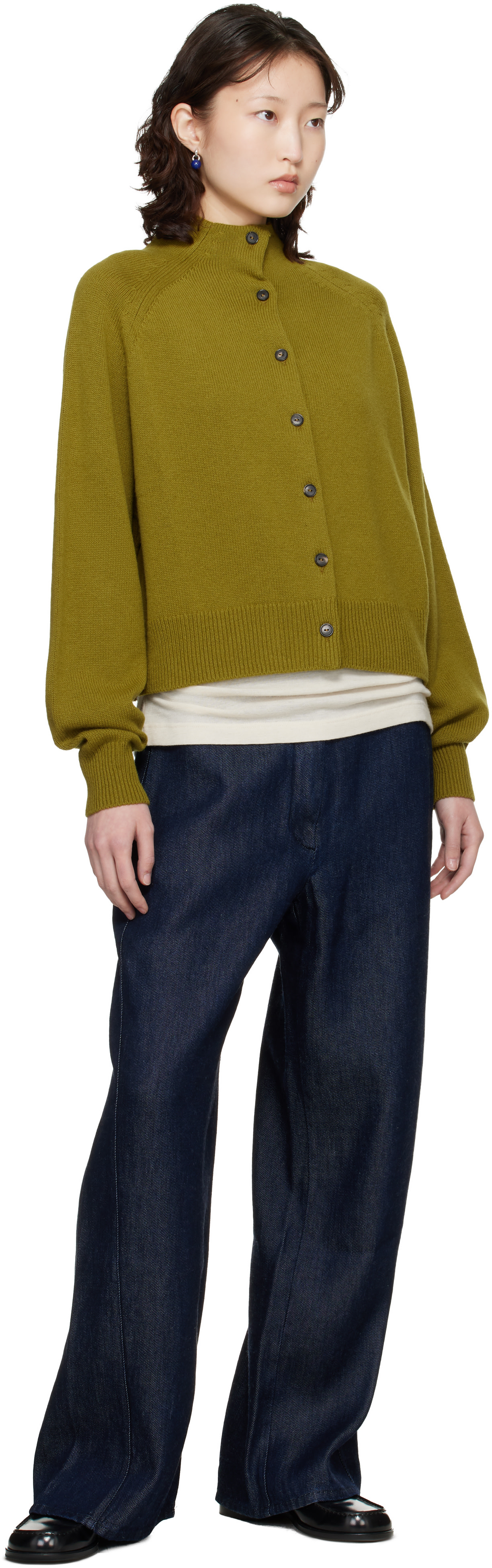 Cordera: Green Merino Wool Perkins Cardigan | SSENSE