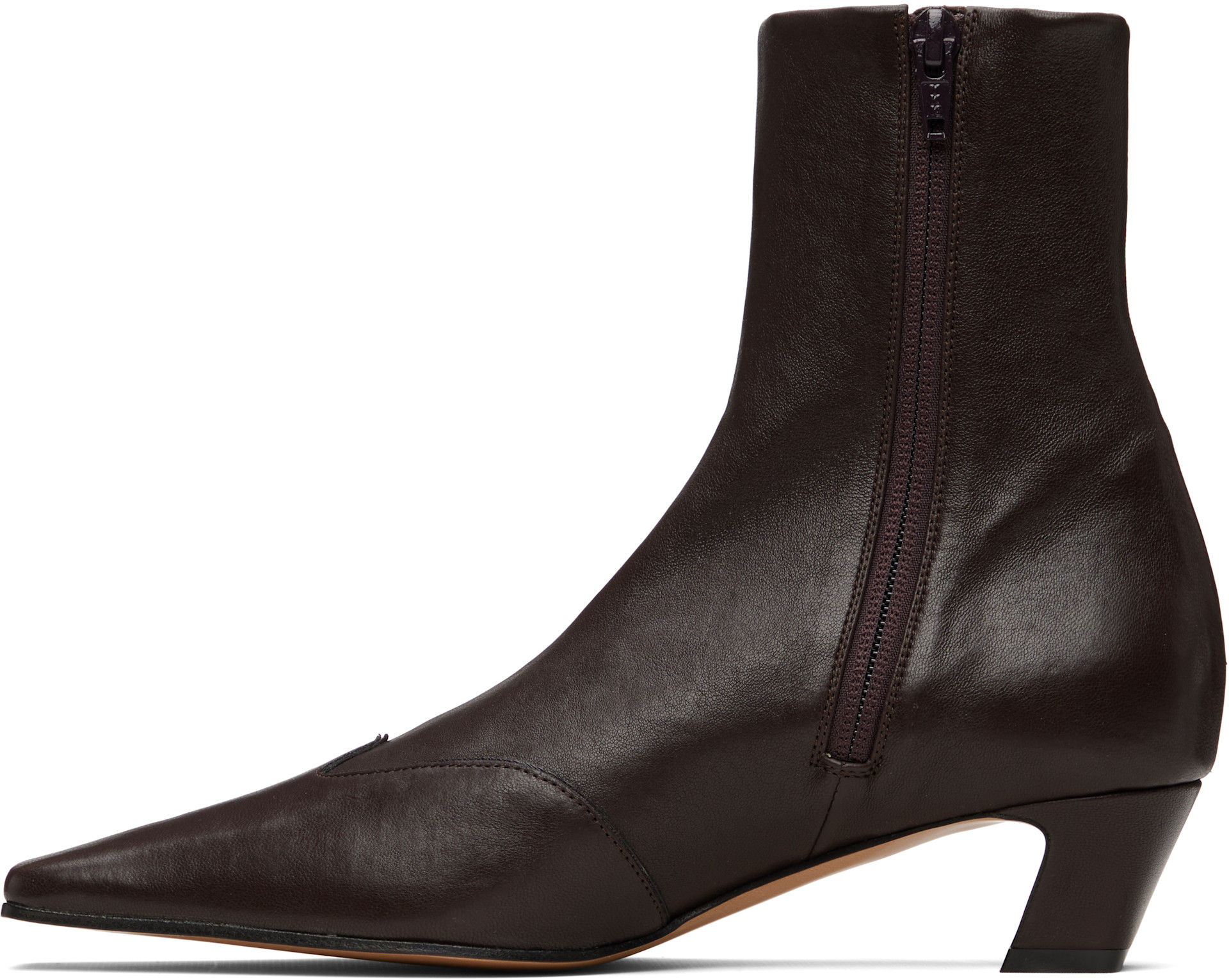 KHAITE - Bottines Nevada brunes en cuir extensible