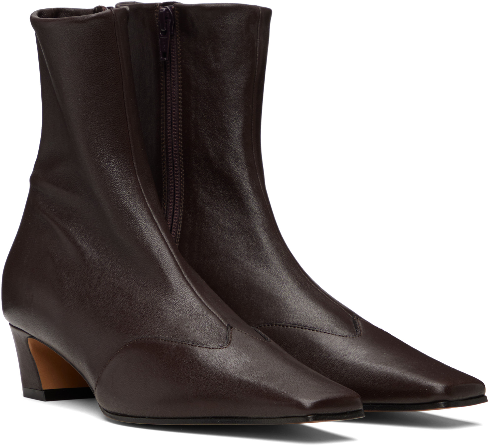 KHAITE - Bottines Nevada brunes en cuir extensible