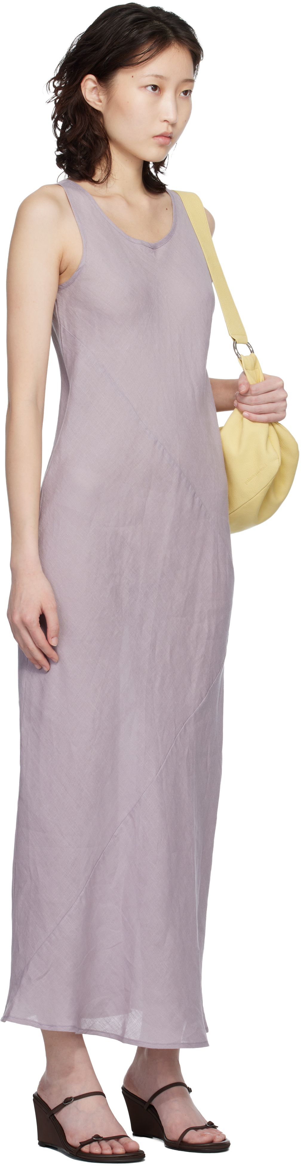 Baserange: Purple Fine Linen Larva Midi Dress | SSENSE