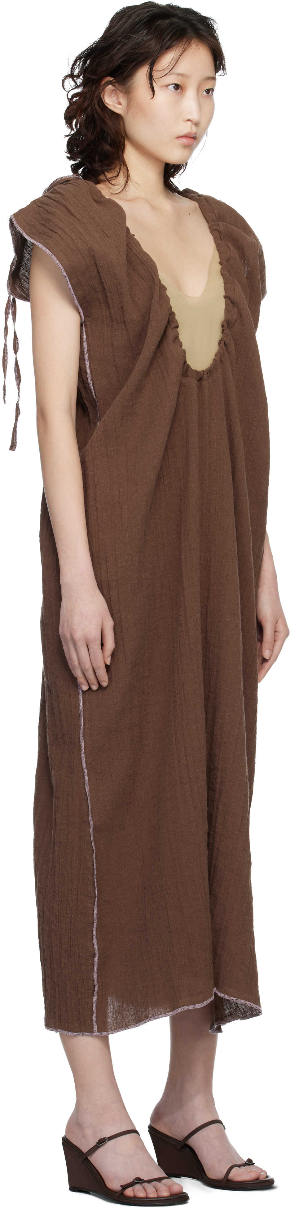 crinkle linen dress Baserange: Brown Max Crinkle Linen Maxi Dress