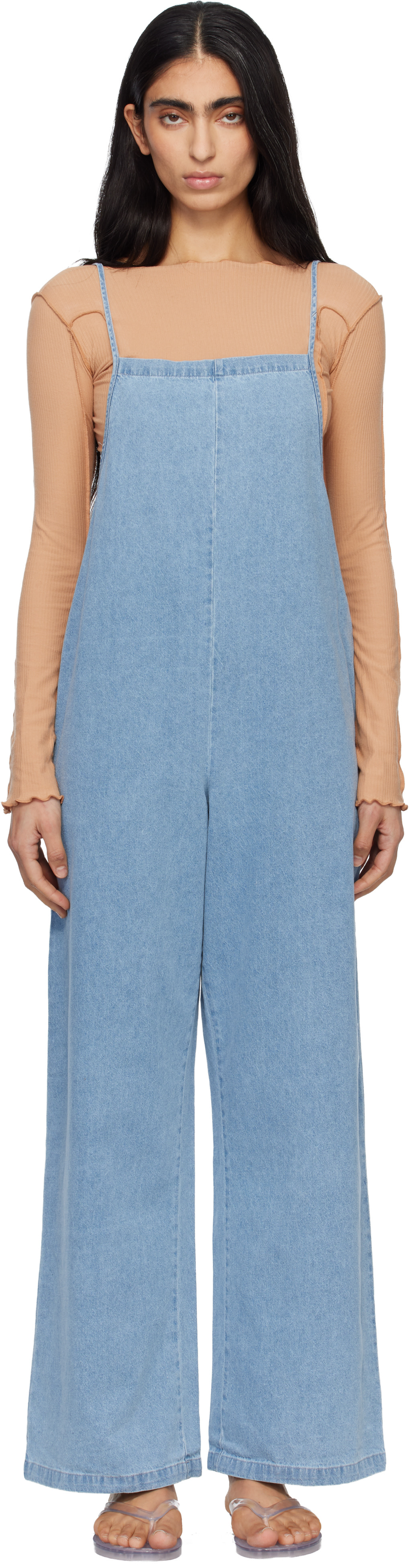 Baserange: Blue Yumi Denim Jumpsuit | SSENSE