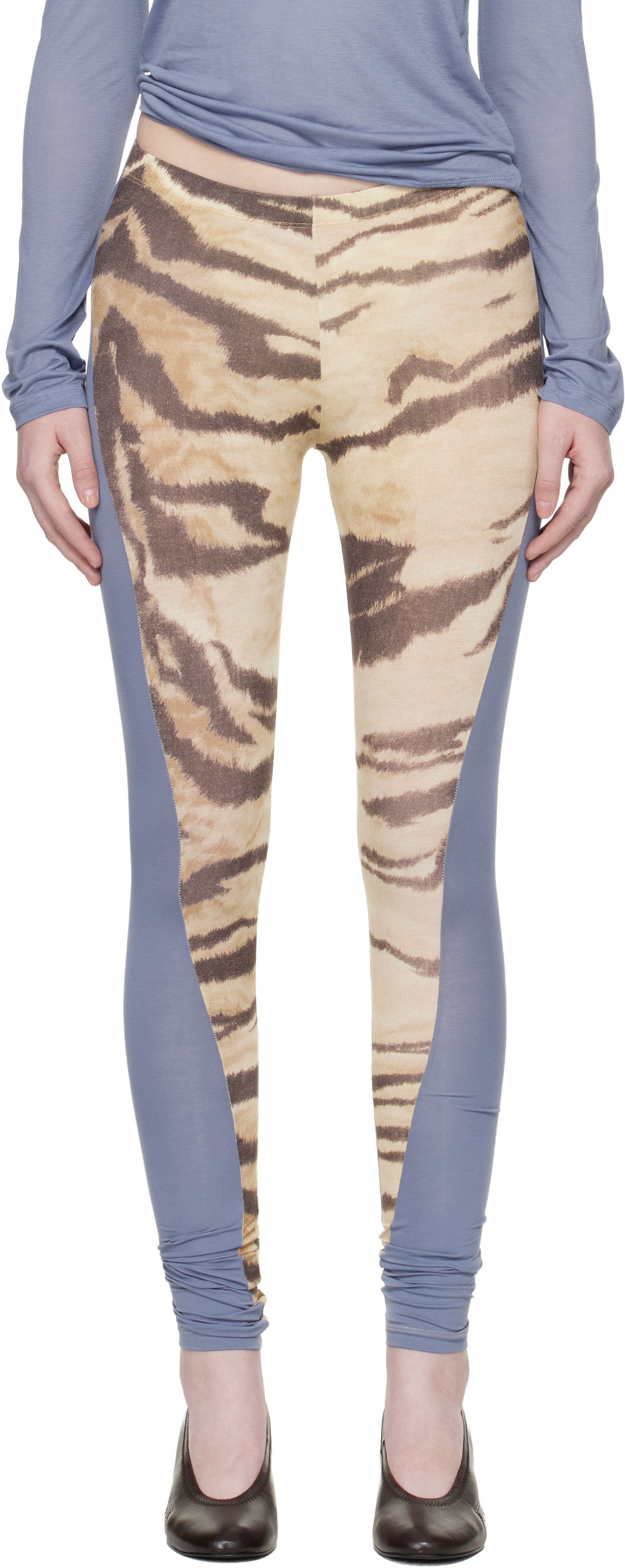 Baserange - Legging Net bleu et beige