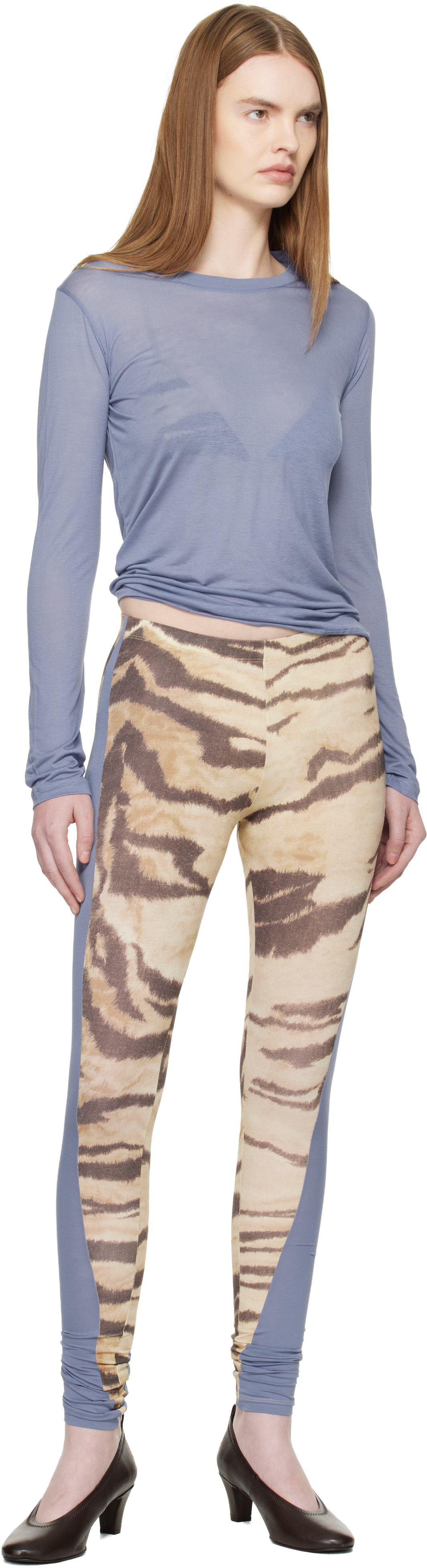Baserange - Legging Net bleu et beige