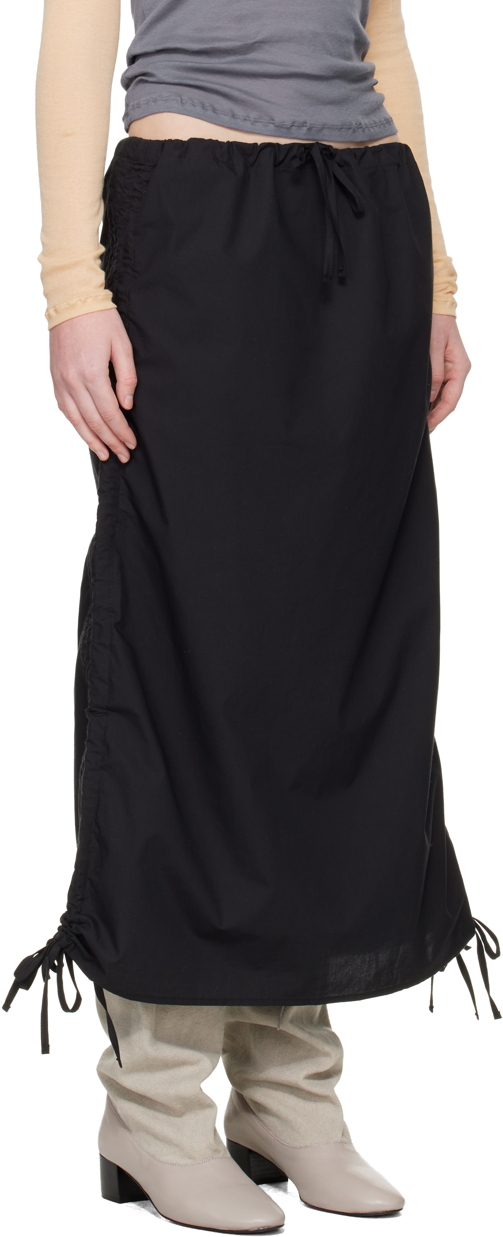 BASERANGE/ベースレンジ　PICTORIAL STRAP SKIRT Baserange: Black Pictorial Strap Midi Skirt | SSENSE