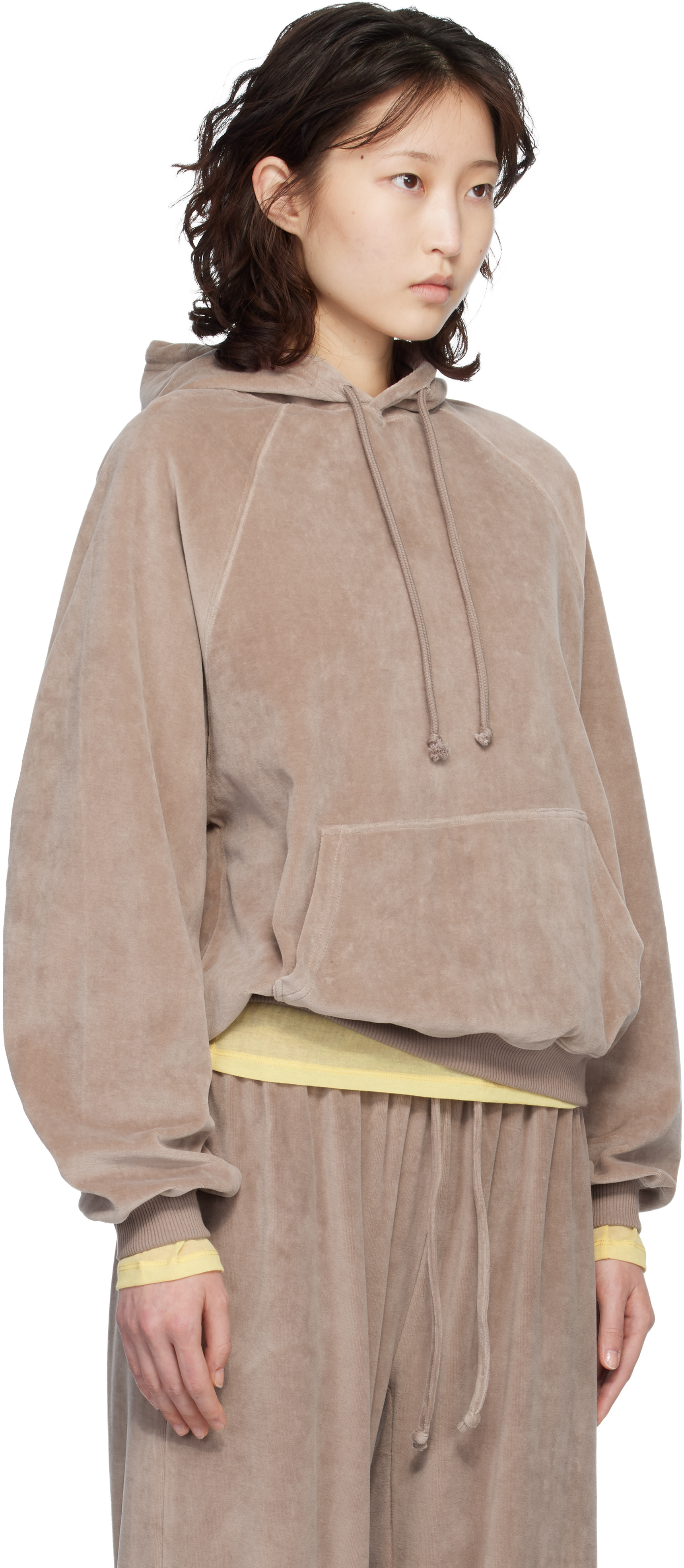 Baserange - Pull à capuche Rim taupe à manches raglan