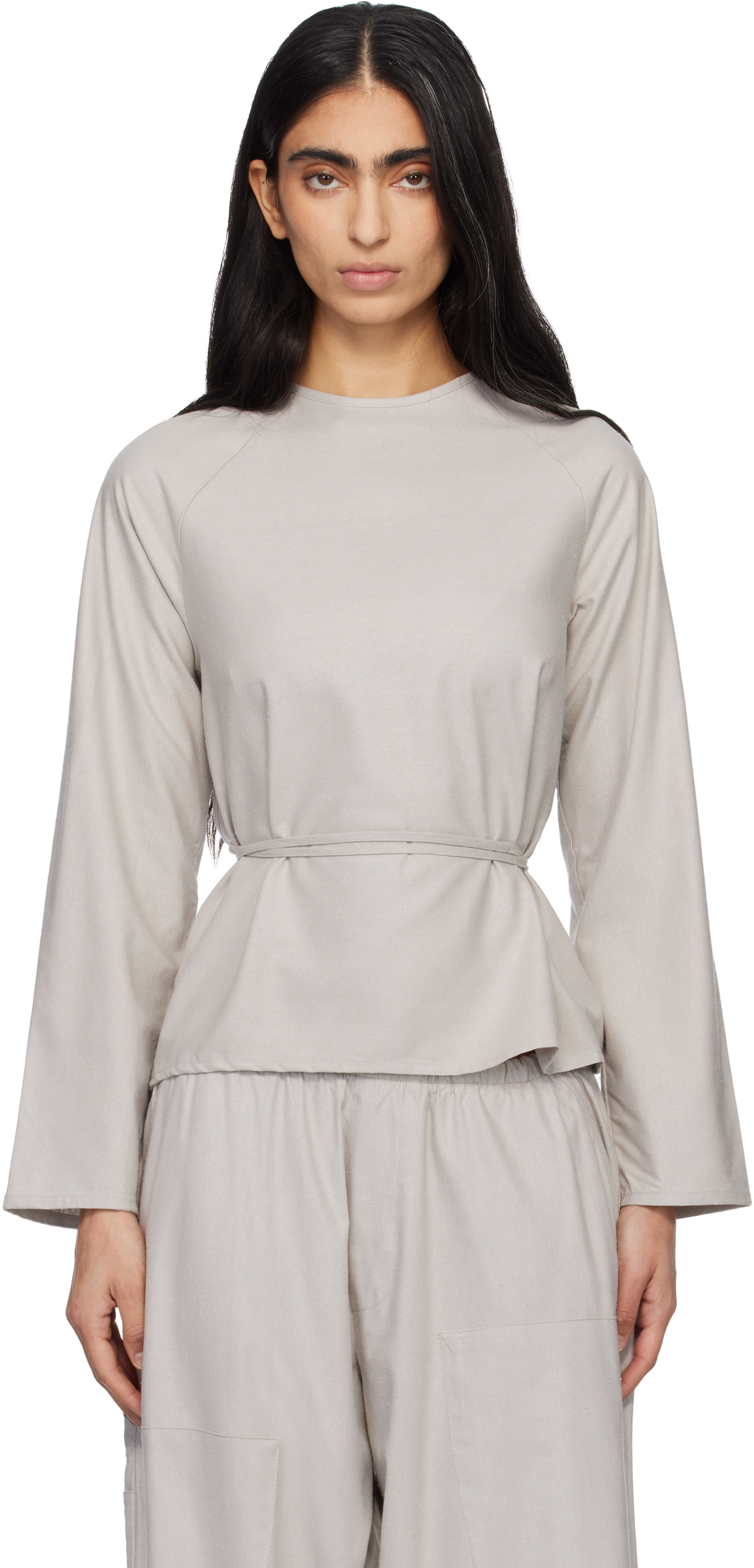 Baserange: Taupe Long Sleeve Apron Top | SSENSE