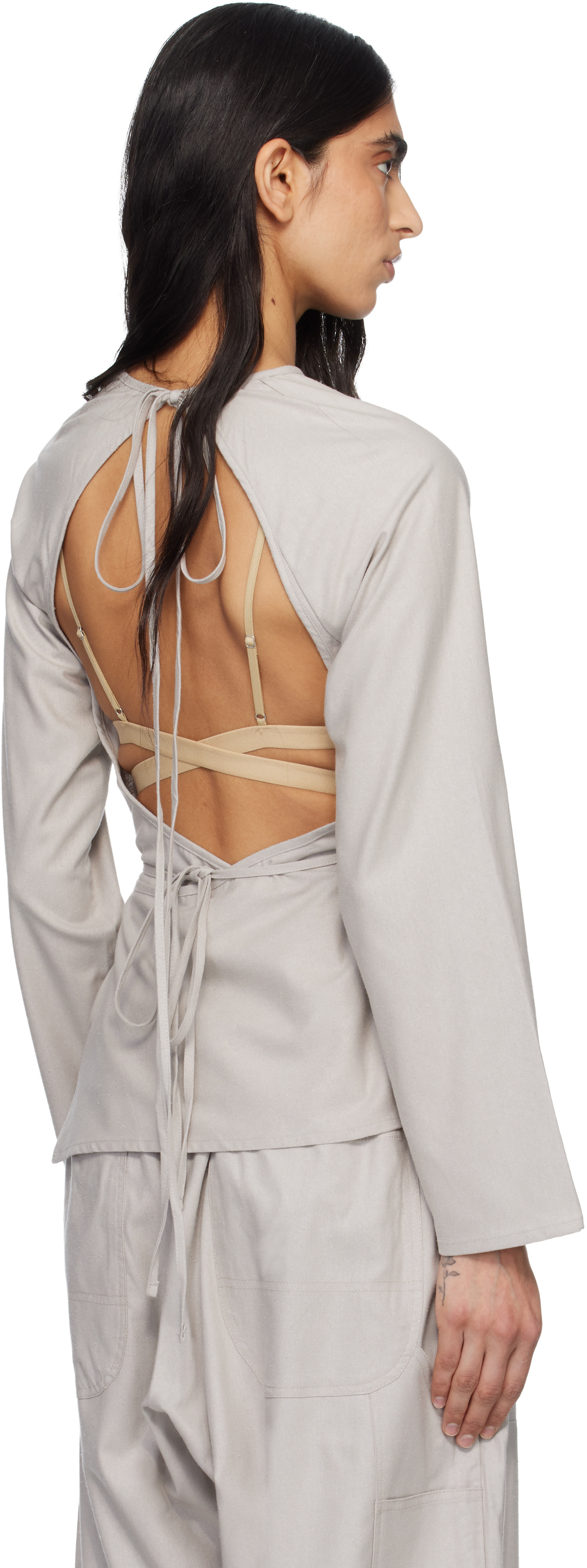 Baserange: Taupe Long Sleeve Apron Top | SSENSE