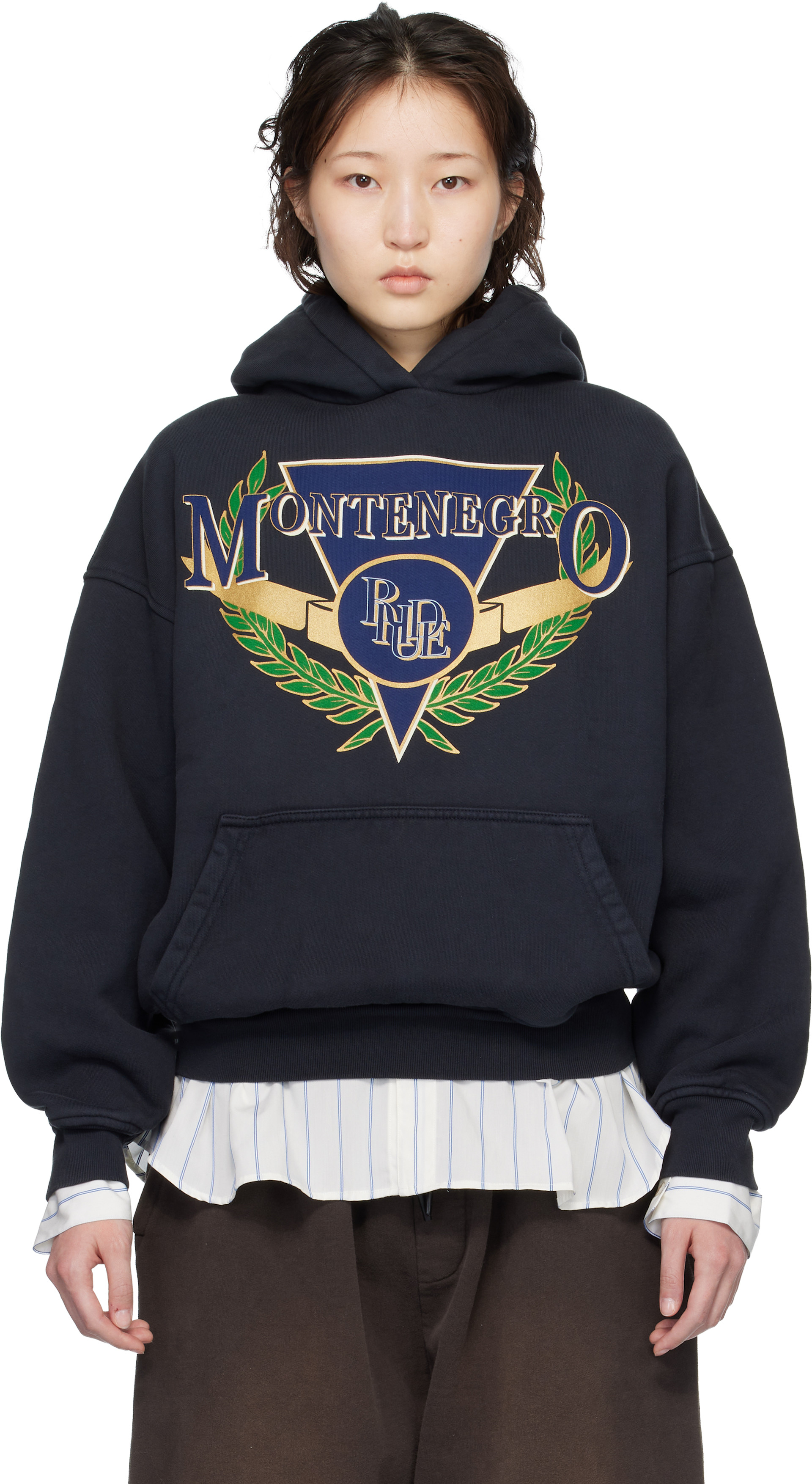 Rhude - Pull à capuche noir à imprimé Montenegro Regatta