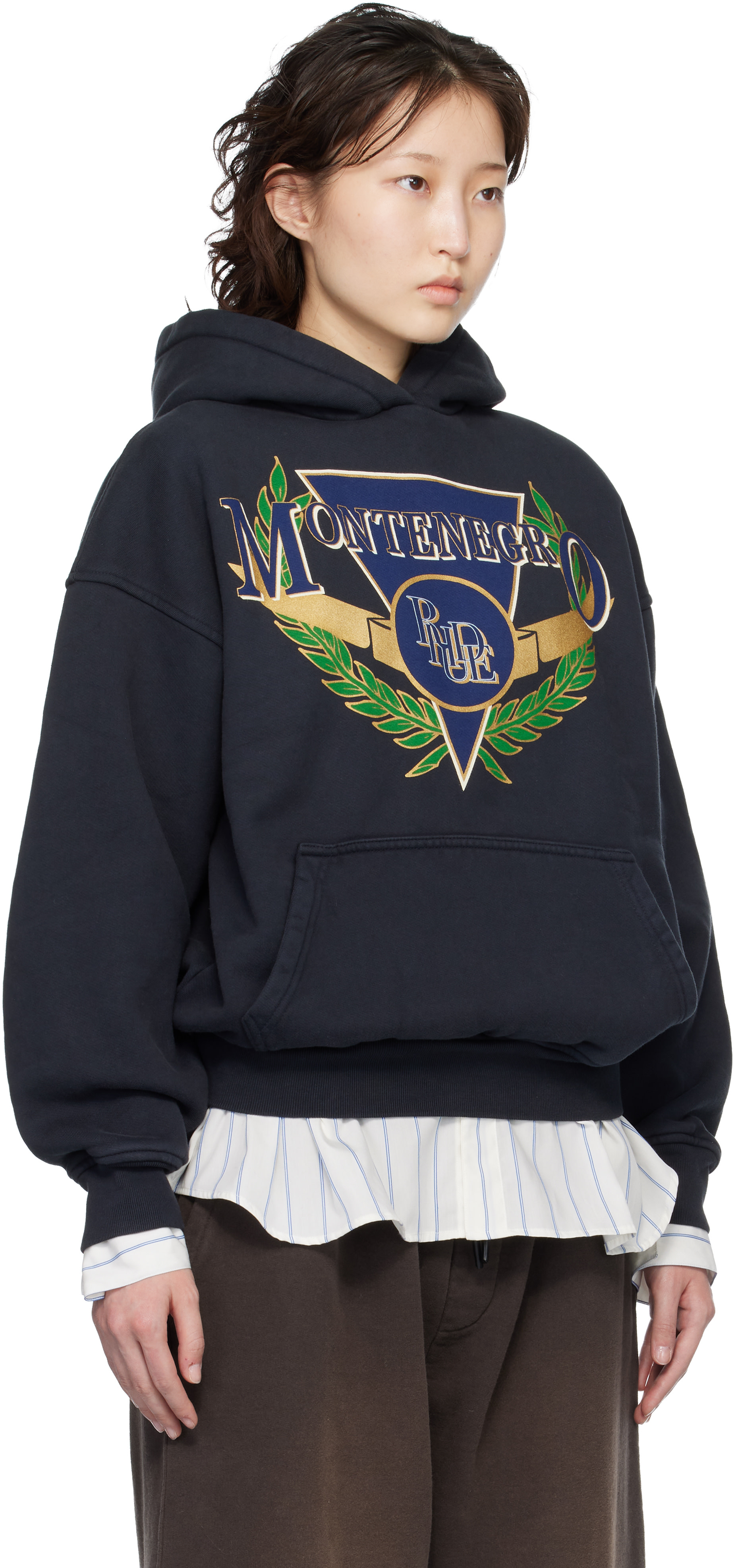 Rhude - Pull à capuche noir à imprimé Montenegro Regatta