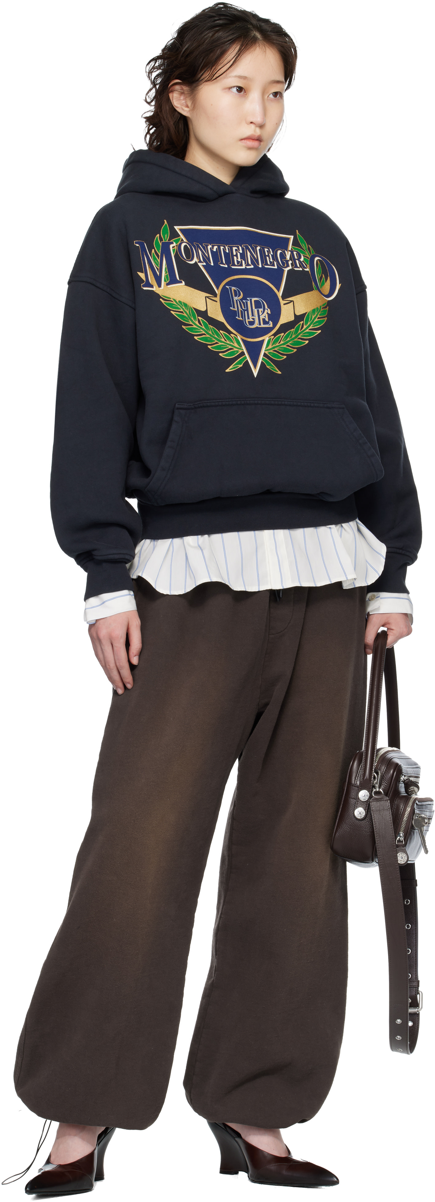 Rhude - Pull à capuche noir à imprimé Montenegro Regatta