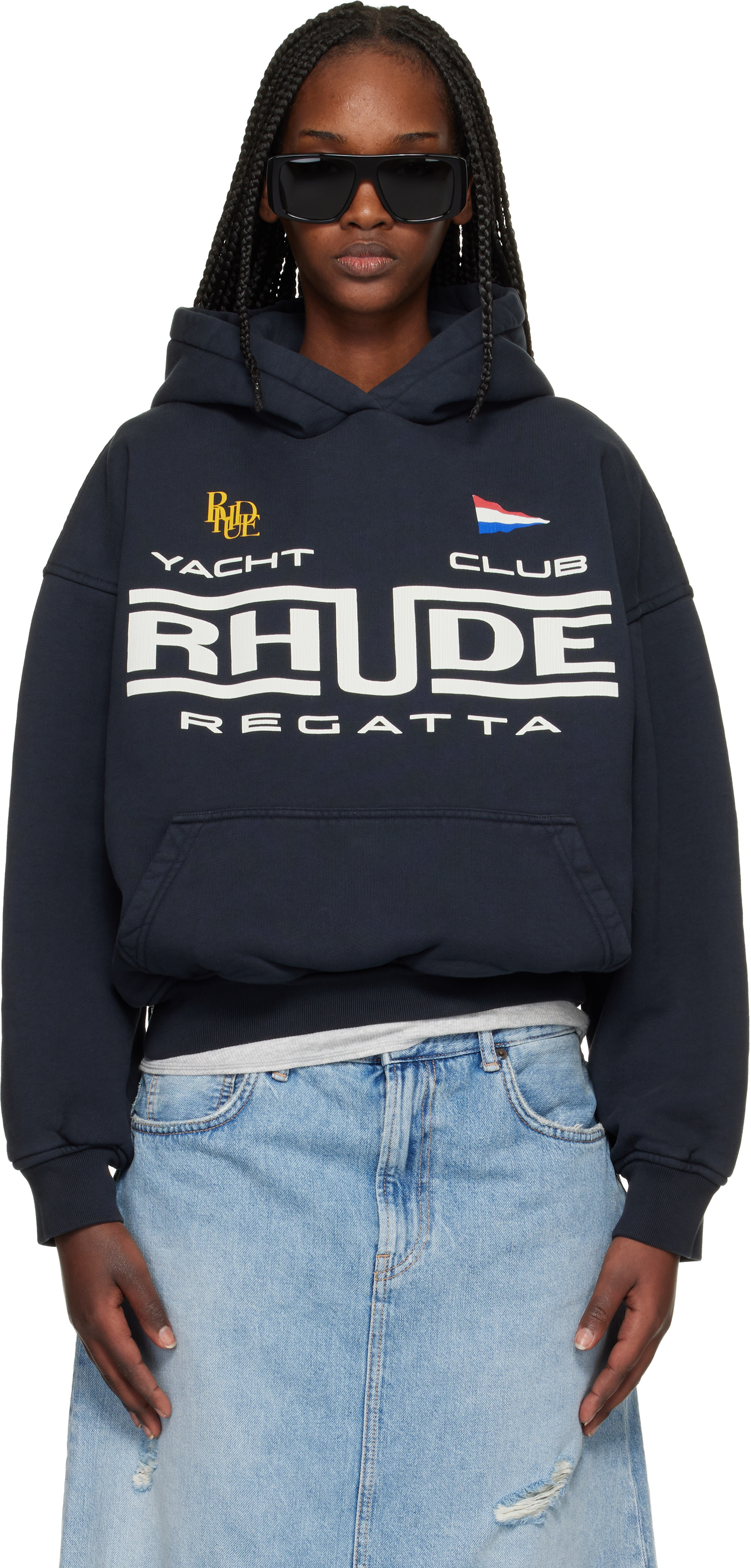 Rhude: Black 'Rhude Regatta Yacht Club' Hoodie | SSENSE