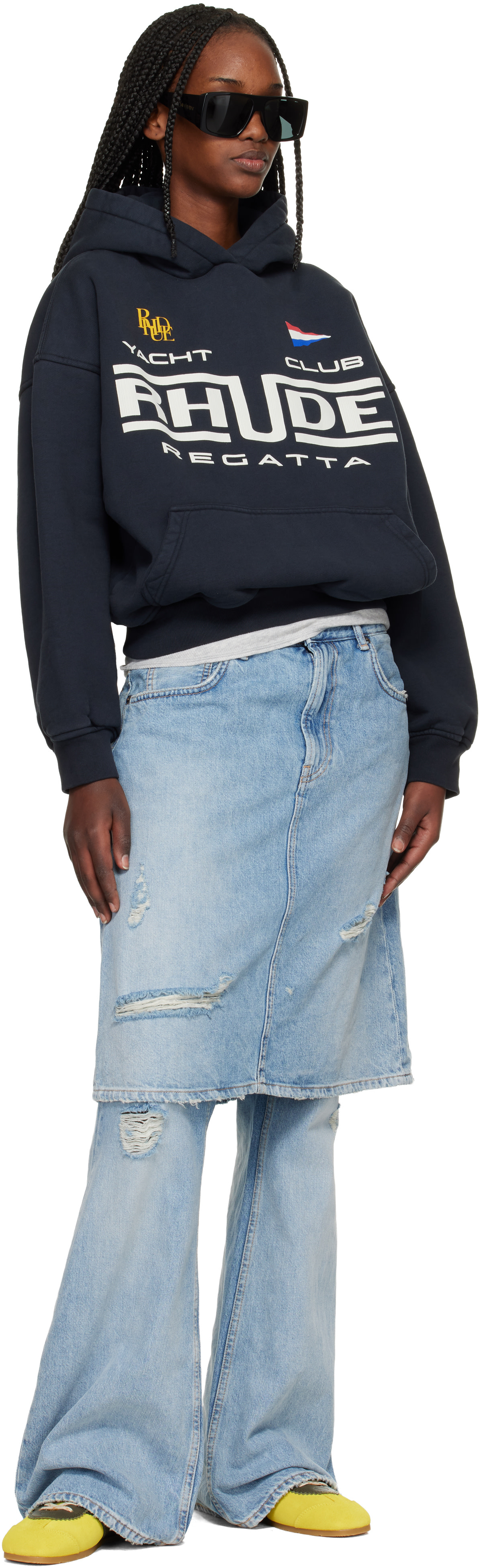 RHUDE ルード 定価約8万円 オーバーサイズ ポロシャツ Rhude: Black 'Rhude Regatta Yacht Club' Hoodie | SSENSE