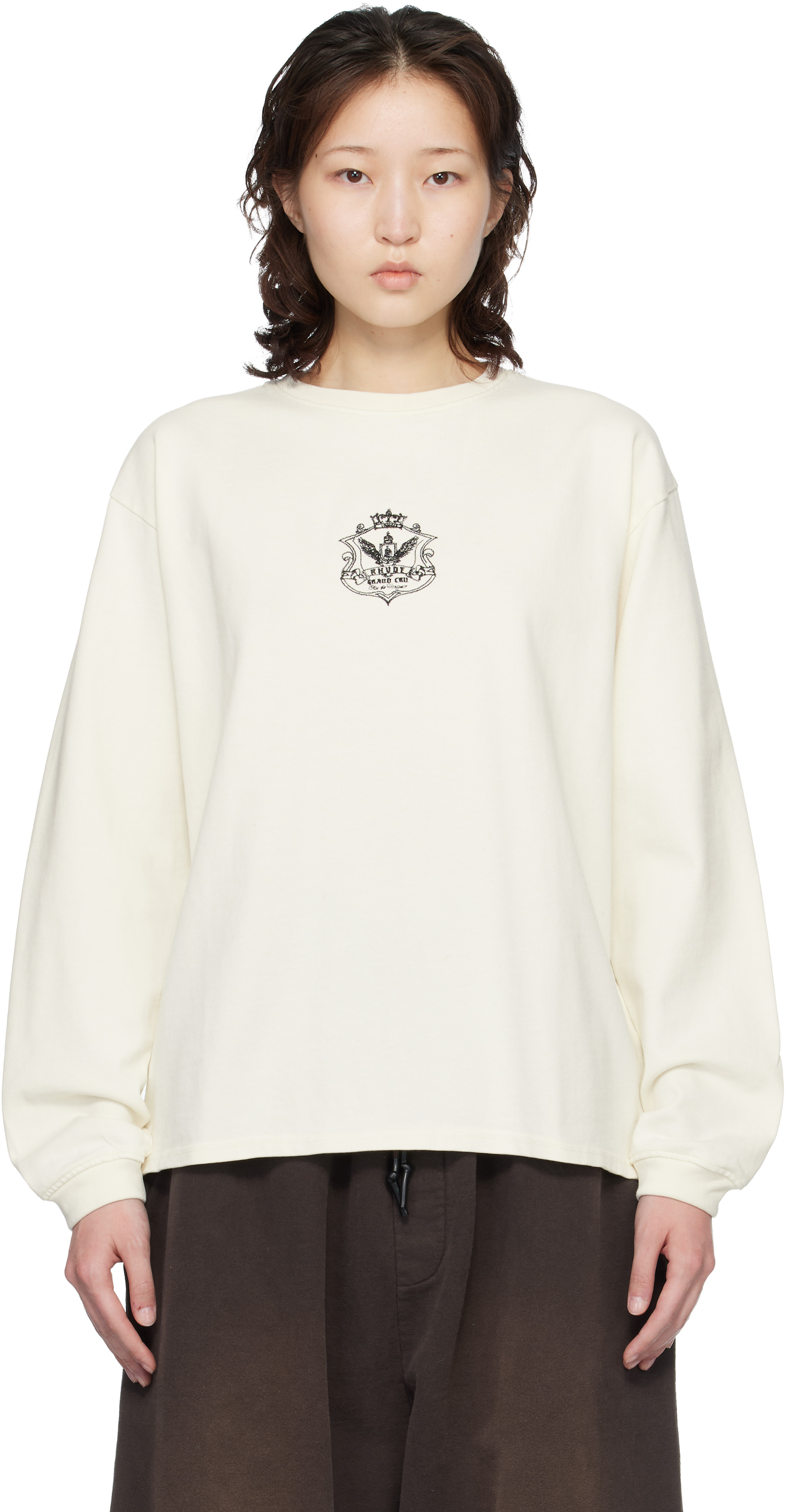 Rhude: Off-White Grand Cru Crest LS T-shirt | SSENSE