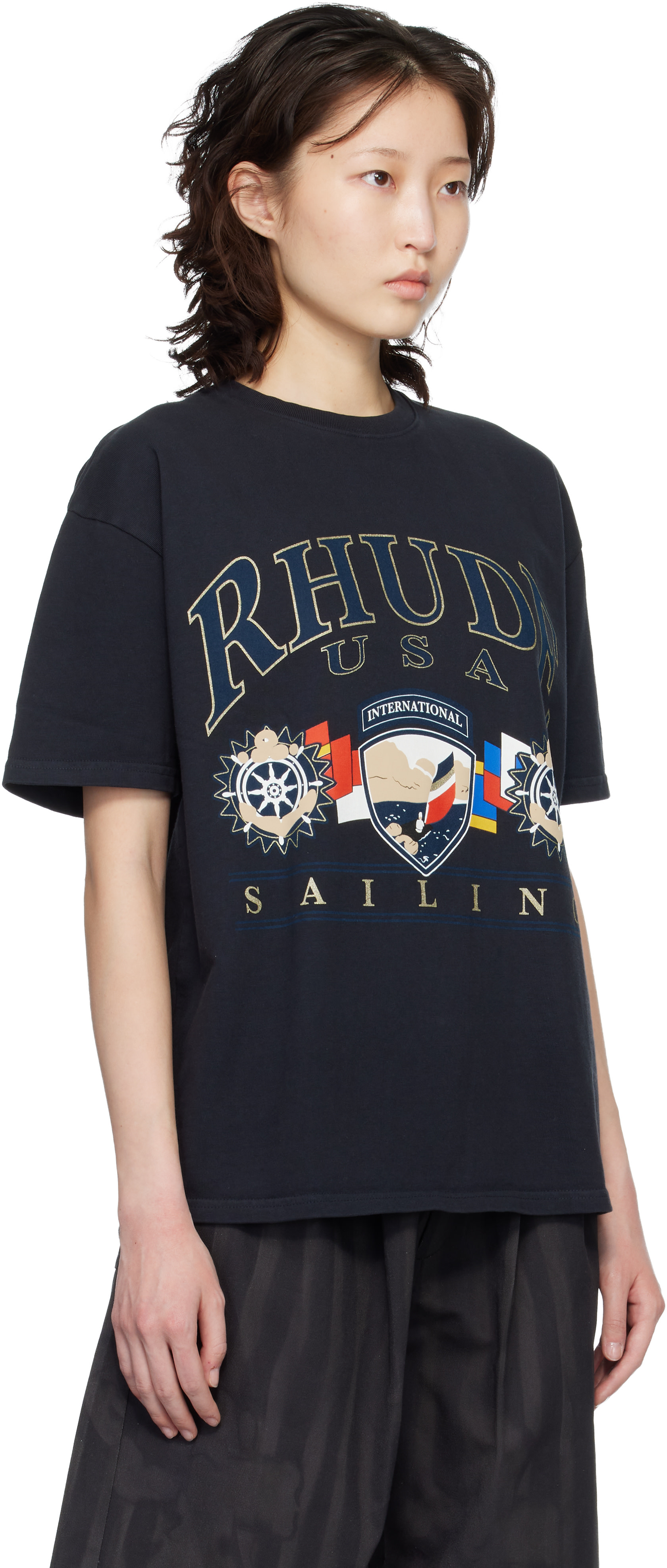 Rhude: Black USA Sailing Icon T-shirt | SSENSE Argentina