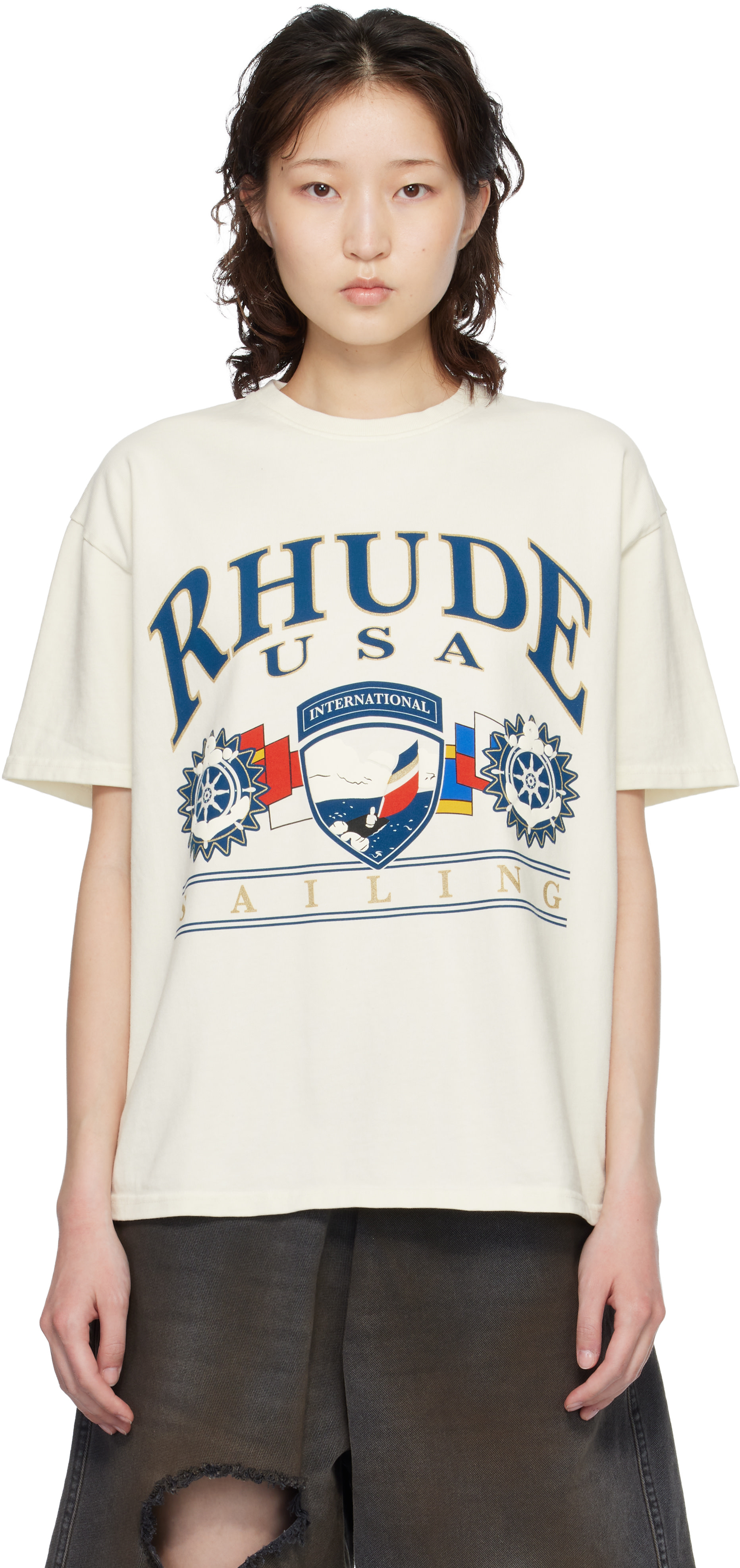 Rhude: Off-White USA Sailing Icon T-shirt | SSENSE Denmark