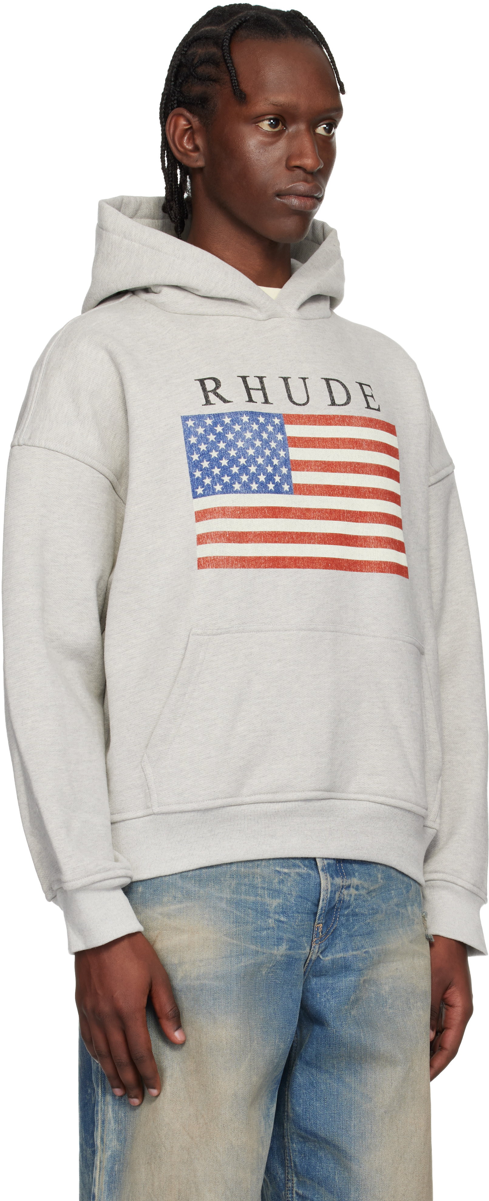 Rhude - Pull à capuche gris à logo et image