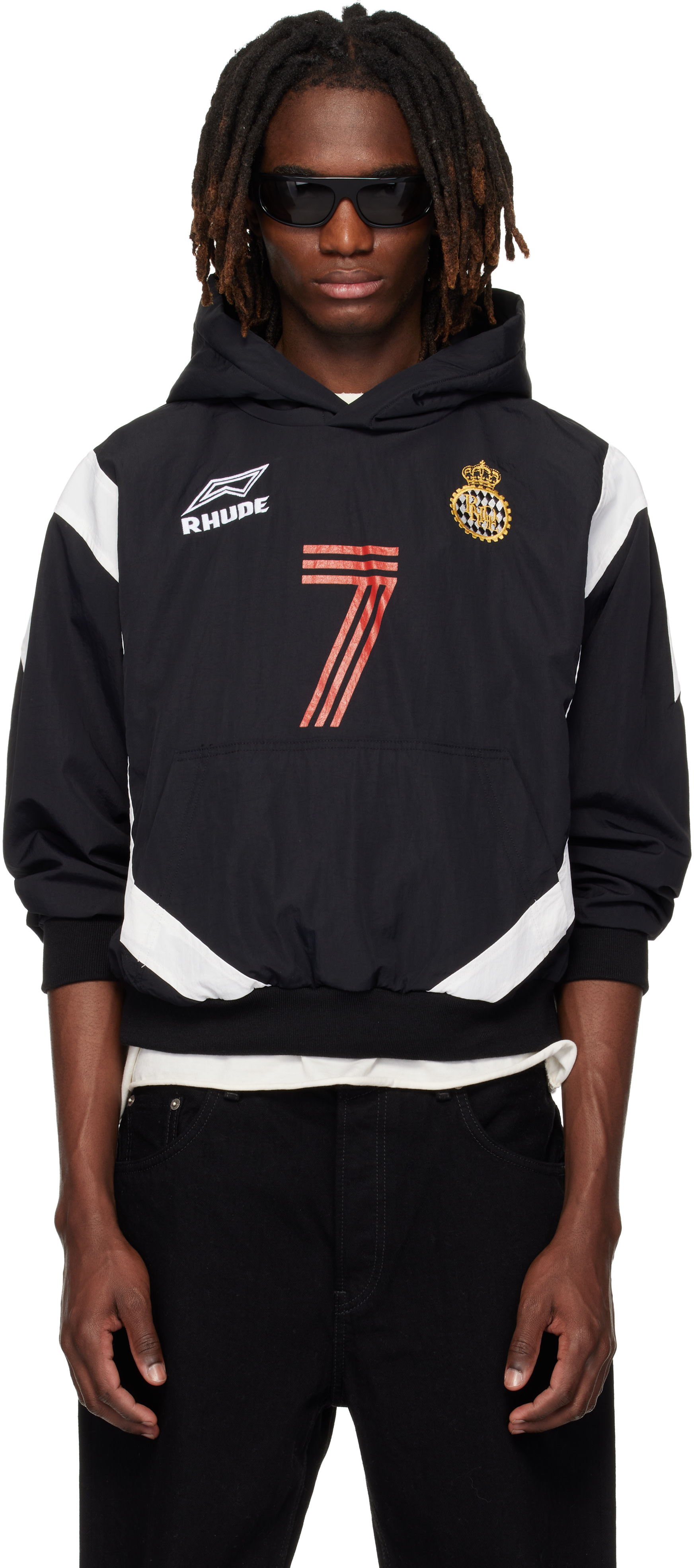 Rhude: Black Lago Soccer Hoodie | SSENSE