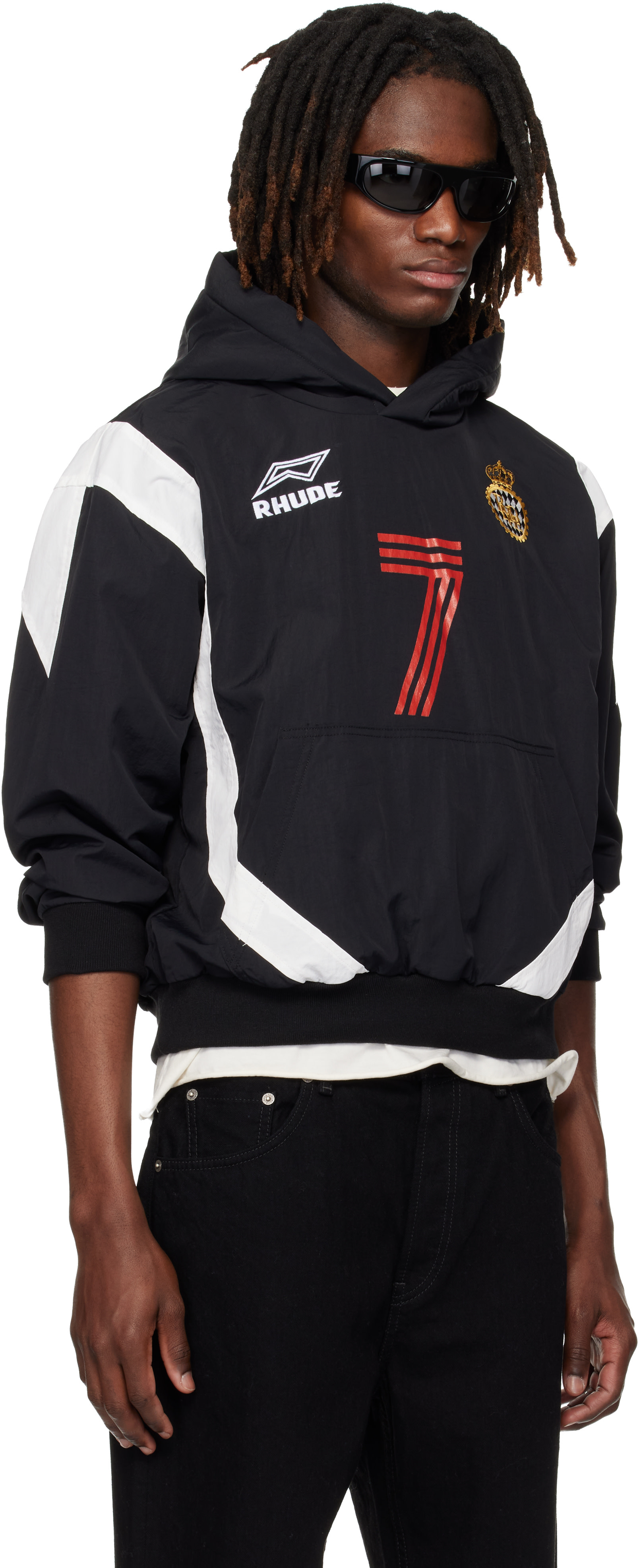 Rhude - Pull à capuche noir à imprimés Lago Soccer