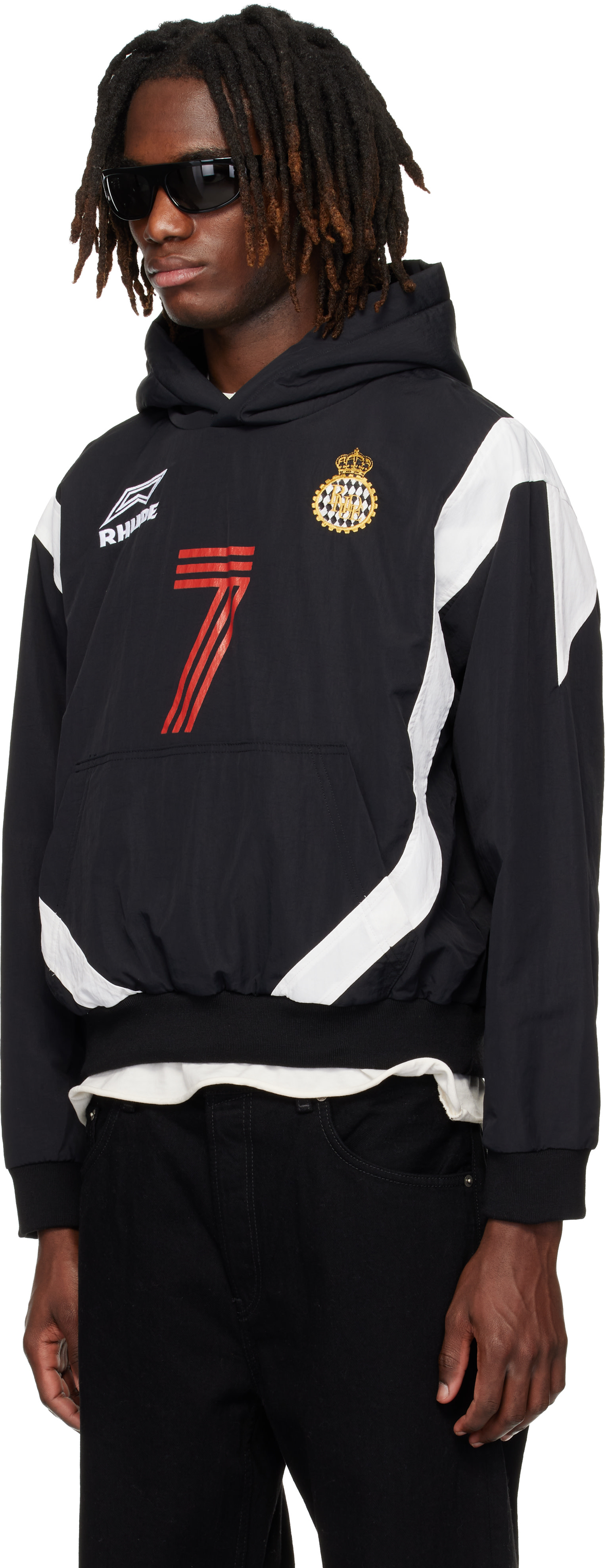 Rhude - Pull à capuche noir à imprimés Lago Soccer