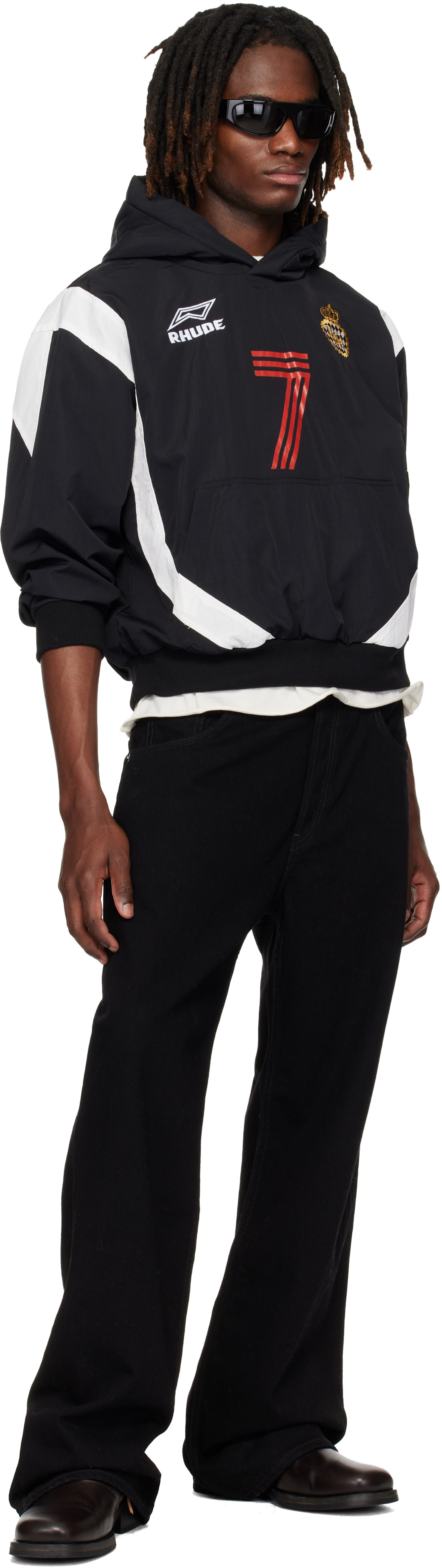 Rhude - Pull à capuche noir à imprimés Lago Soccer
