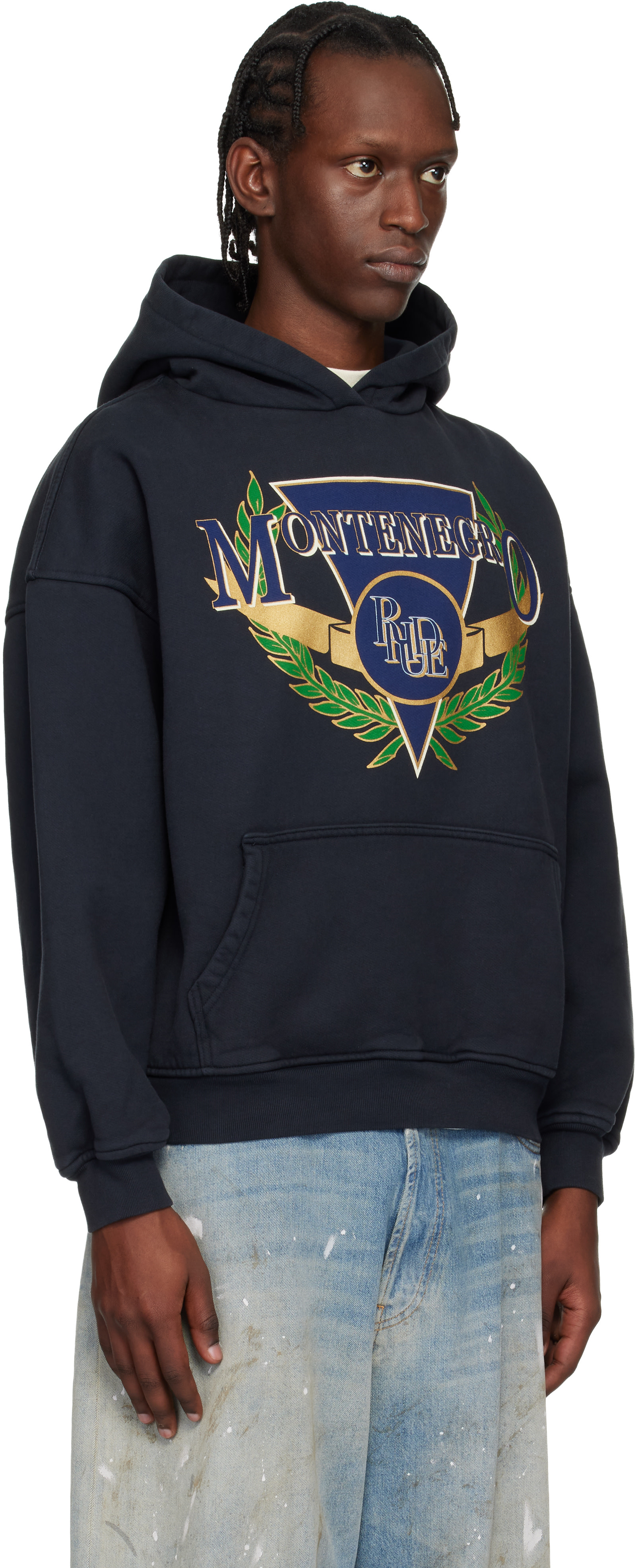Rhude - Pull à capuche noir à image à logo