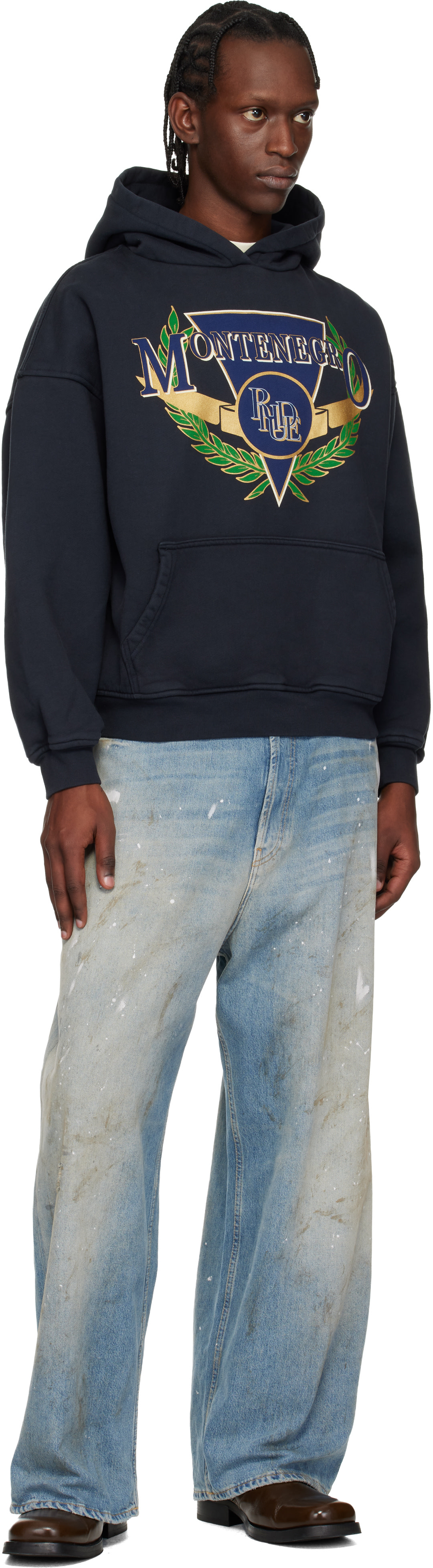 Rhude - Pull à capuche noir à image à logo
