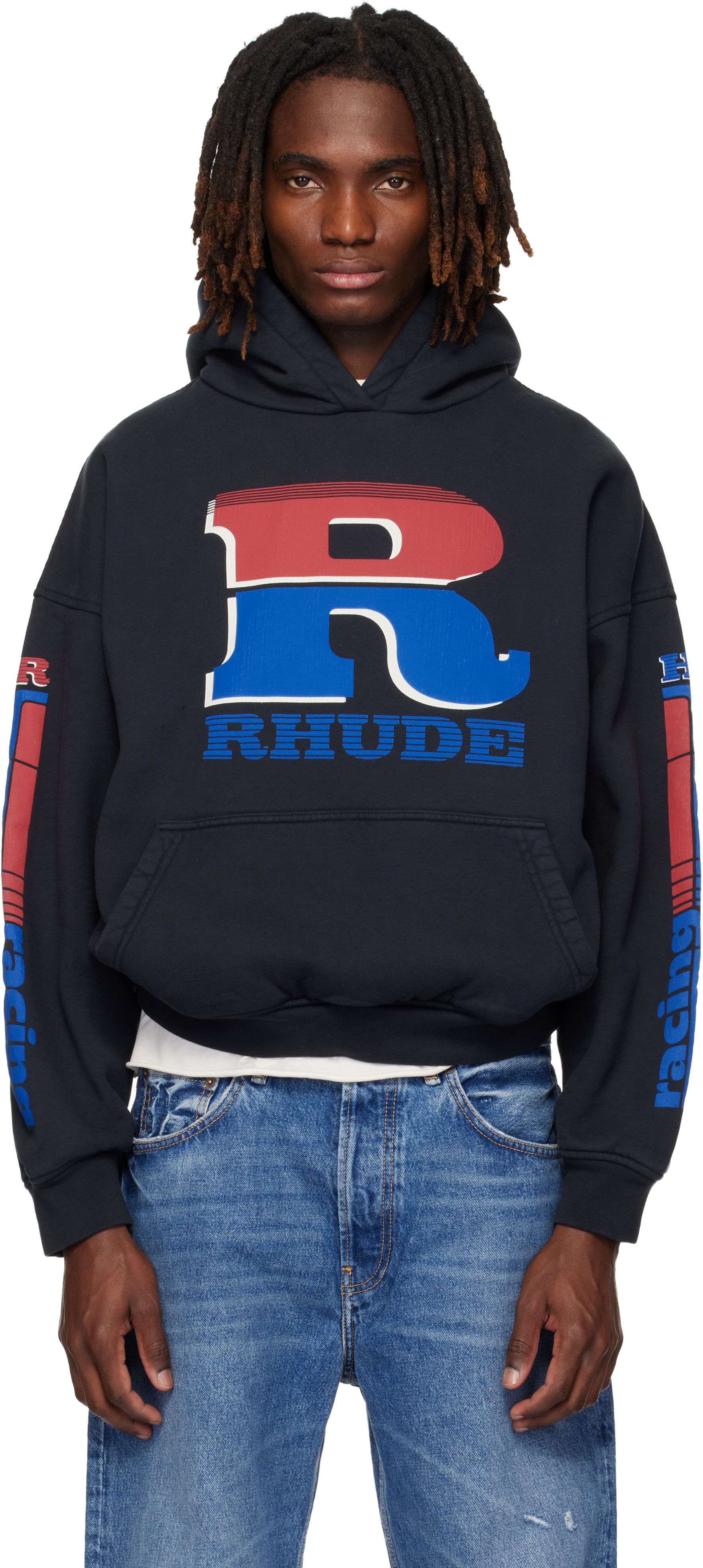 Rhude - Pull à capuche noir à logos Split Petrol