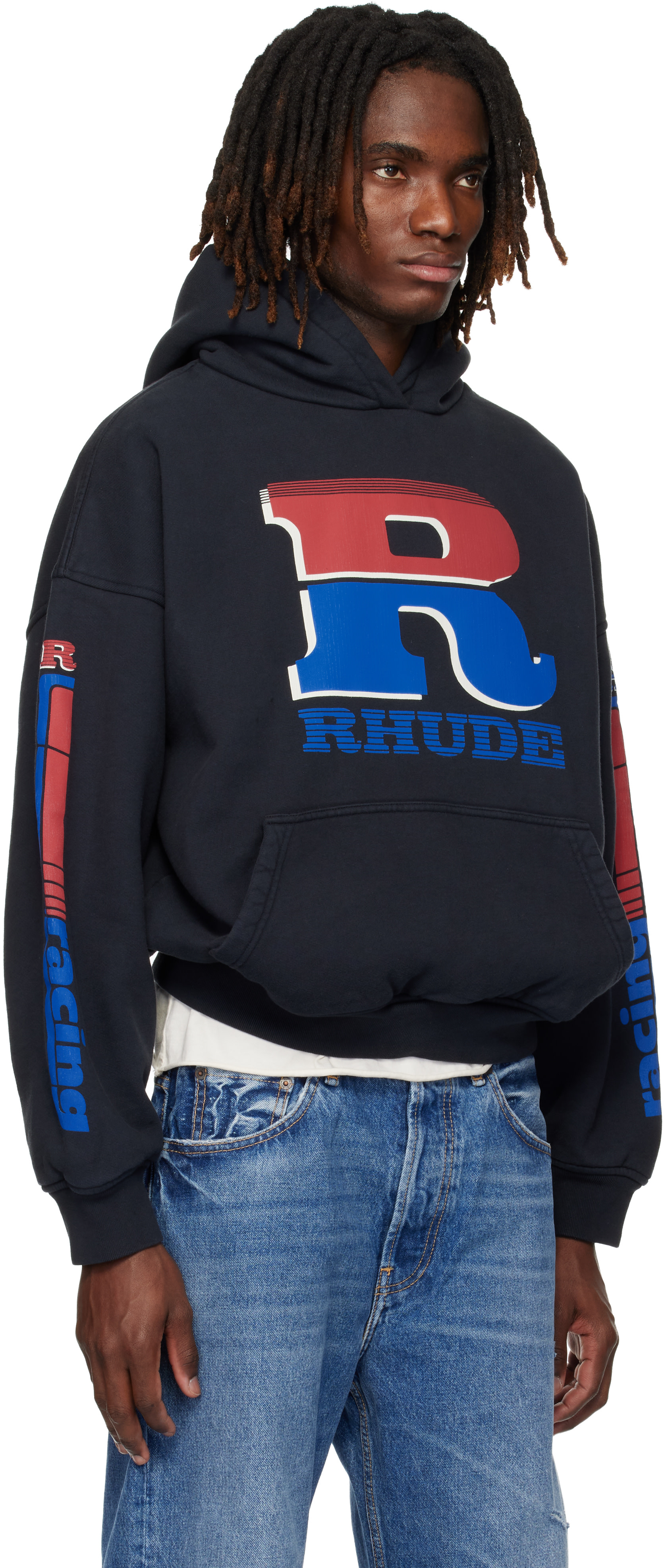 Rhude - Pull à capuche noir à logos Split Petrol