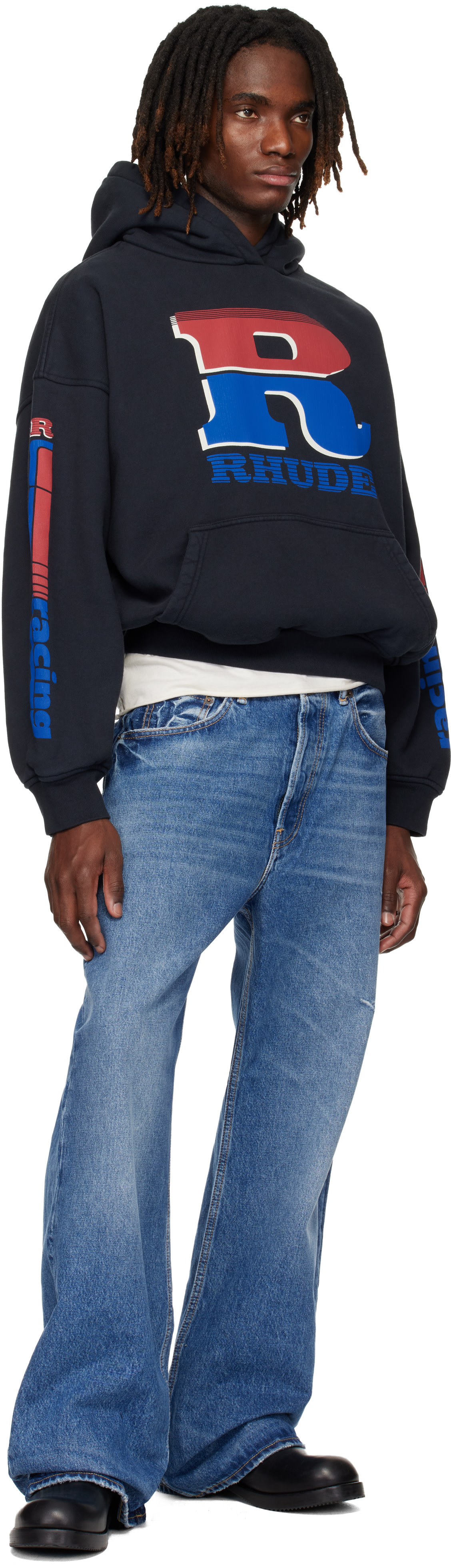 Rhude - Pull à capuche noir à logos Split Petrol