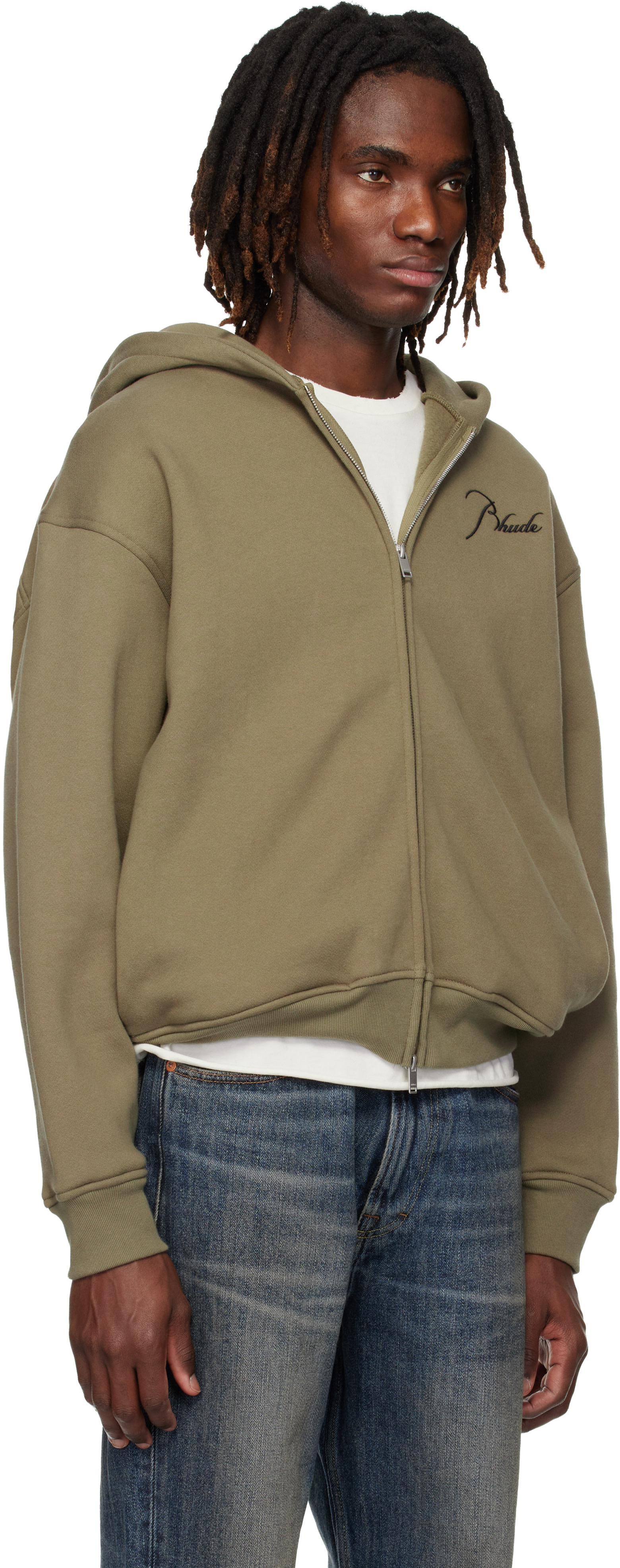 Rhude: Khaki Classique Zip Up Hoodie | SSENSE