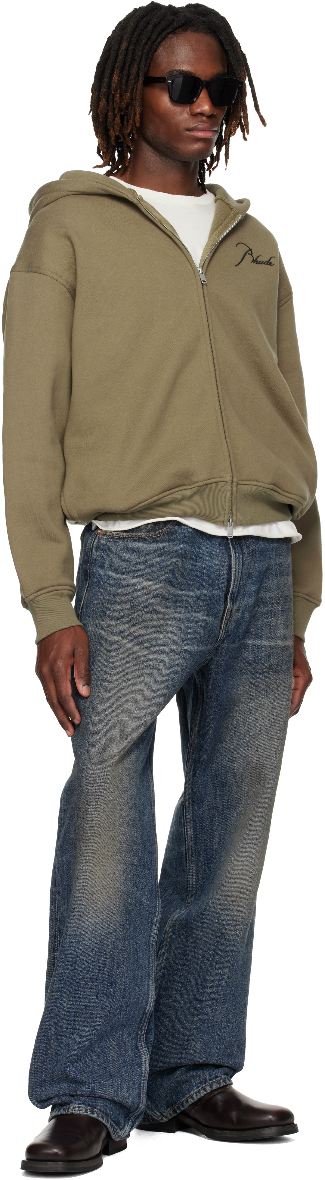 Rhude - Pull à capuche kaki à glissière