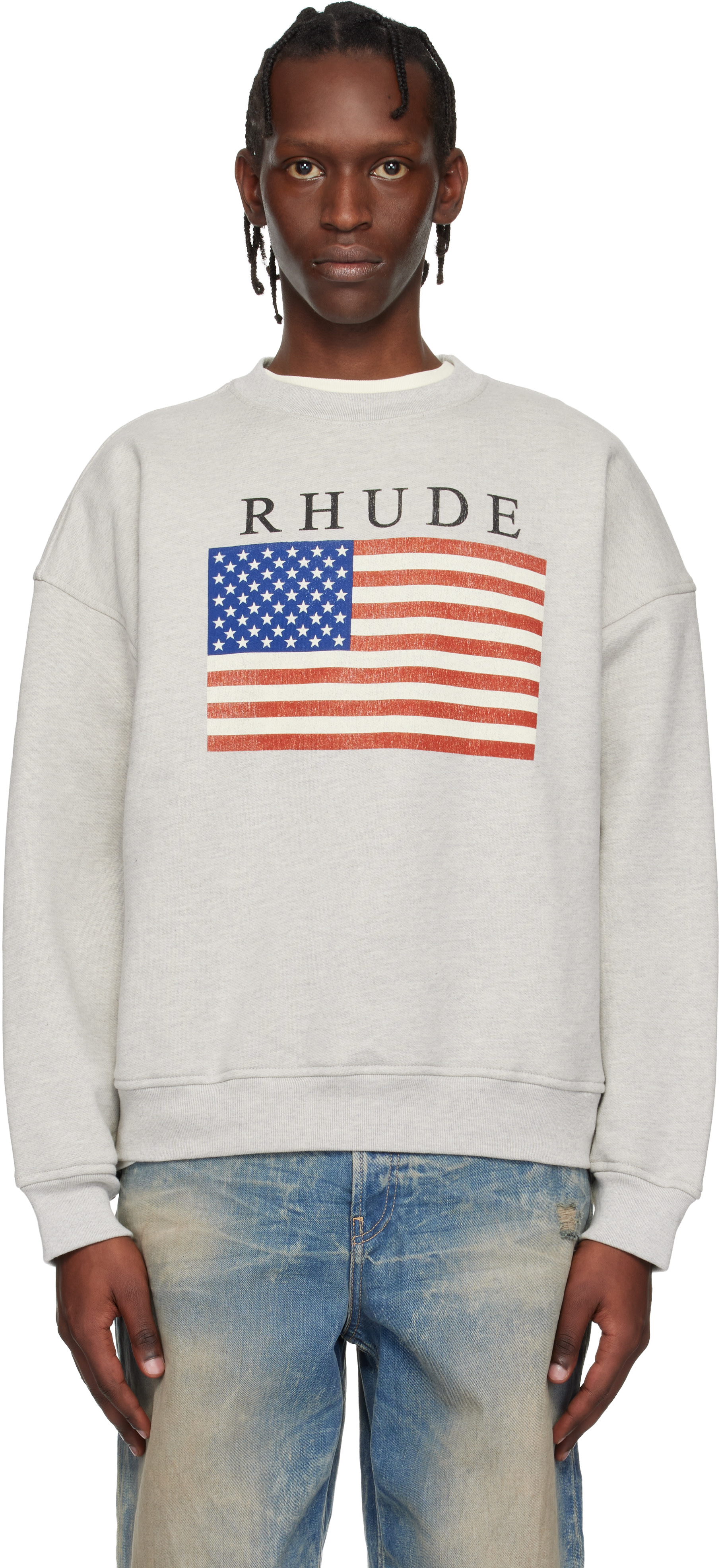 Rhude - Pull molletonné gris à logo et image