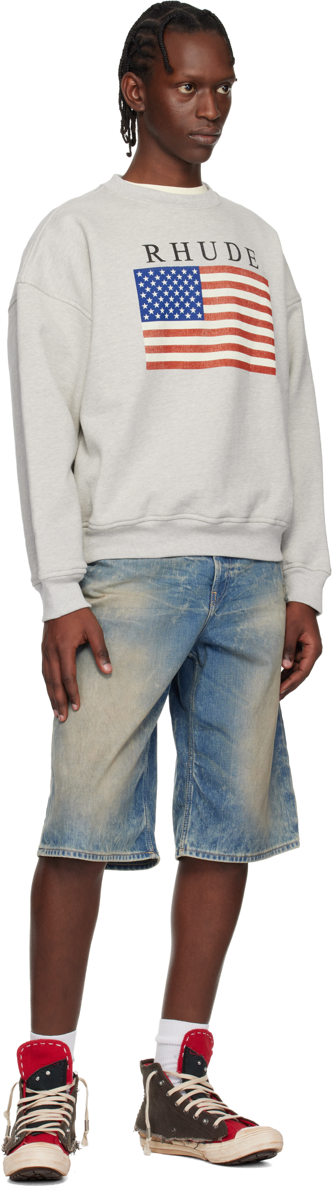 Rhude - Pull molletonné gris à logo et image