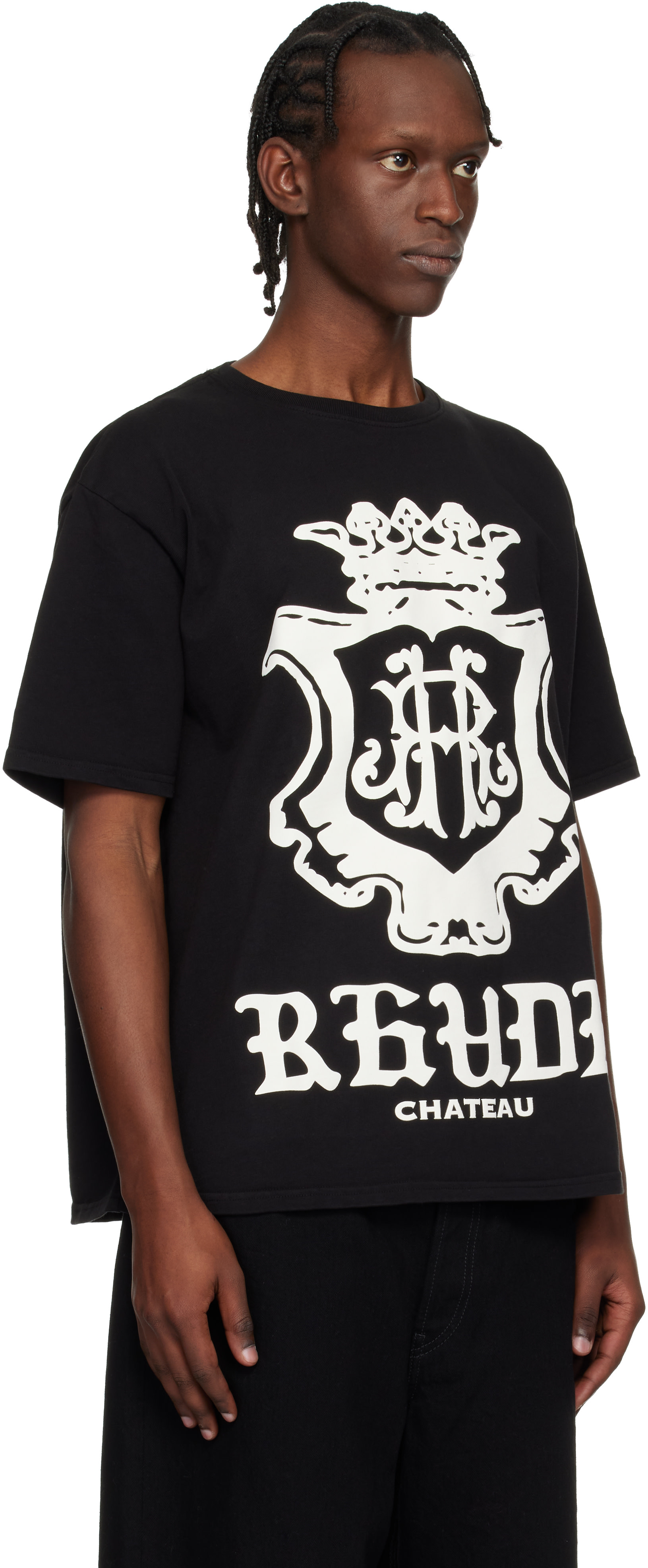 Rhude: ブラック Chateau Crest オーバーサイズ Tシャツ | SSENSE 日本