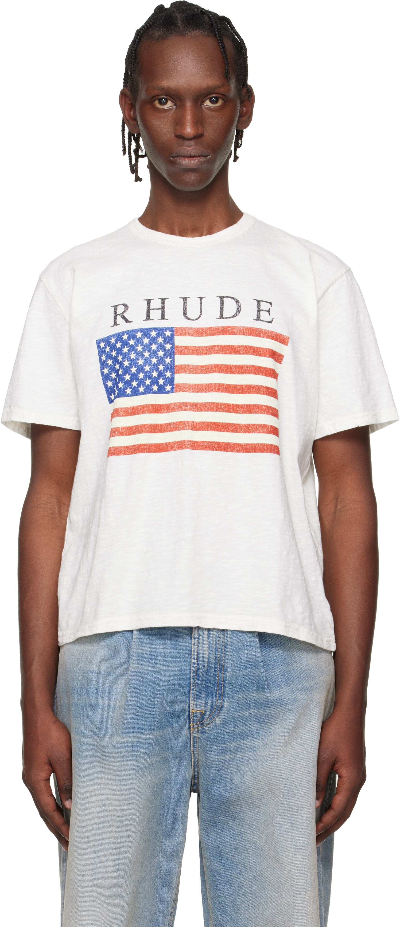Rhude - Off-White USA Flag Slub T-shirt