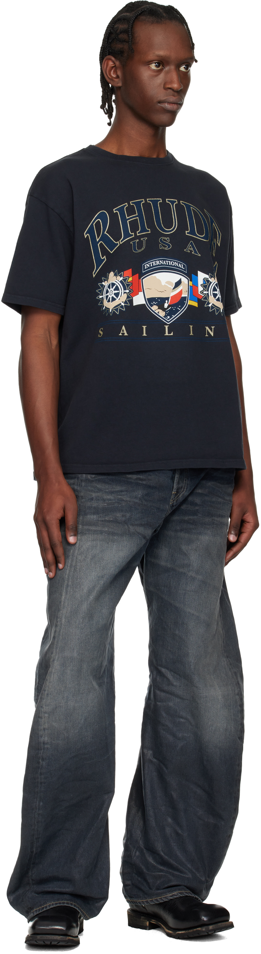 Rhude - Black USA Sailing Icon T-shirt
