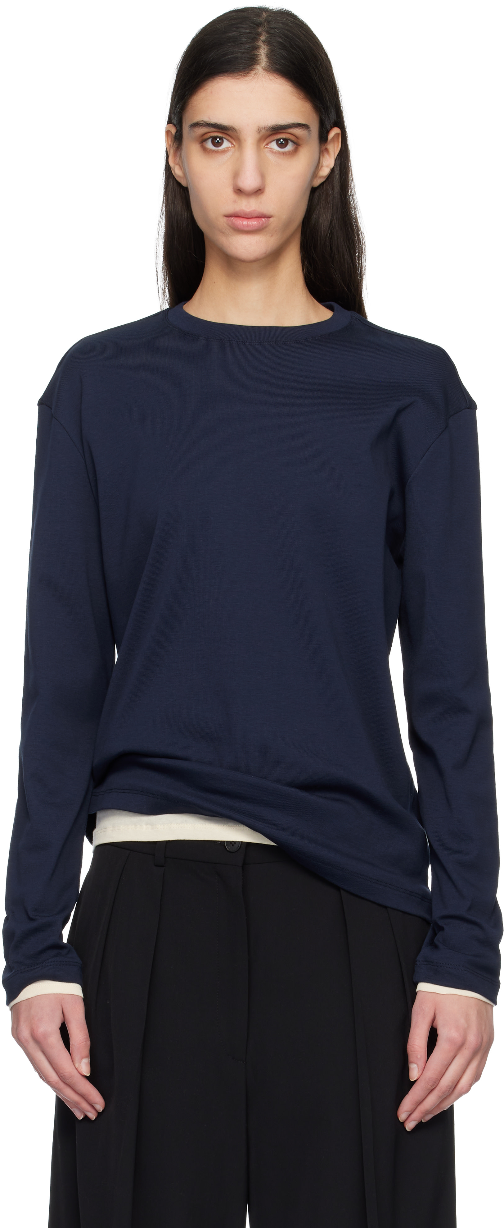 FLORE FLORE: Navy Maggie Longsleeve T-shirt | SSENSE