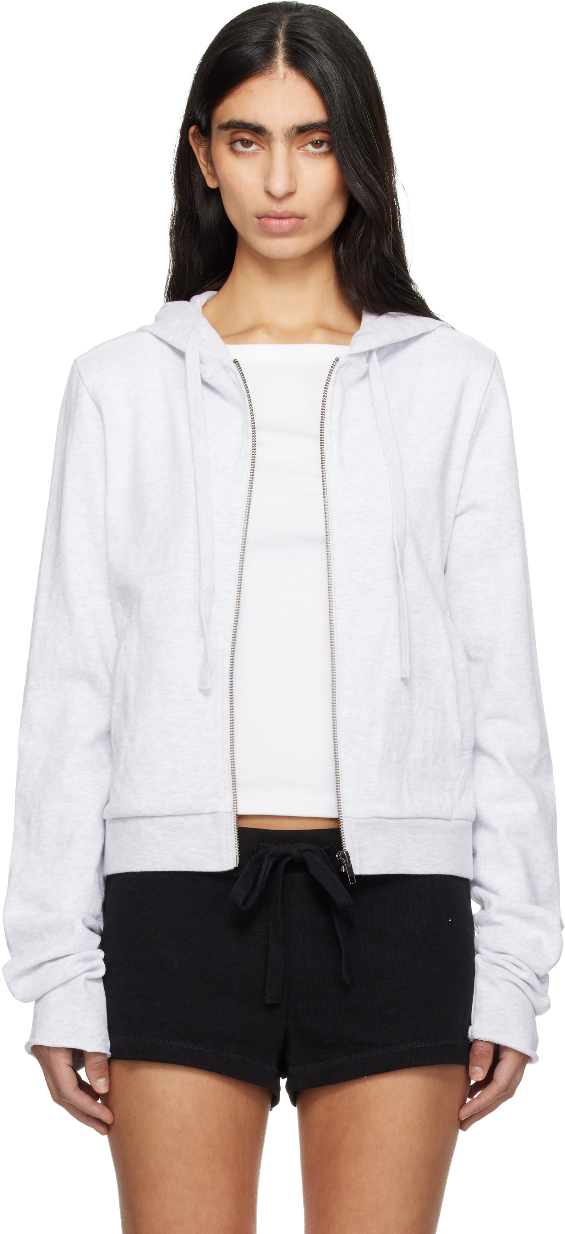 Entire Studios - Gray Lightweight Cropped Zip Up Hoodie