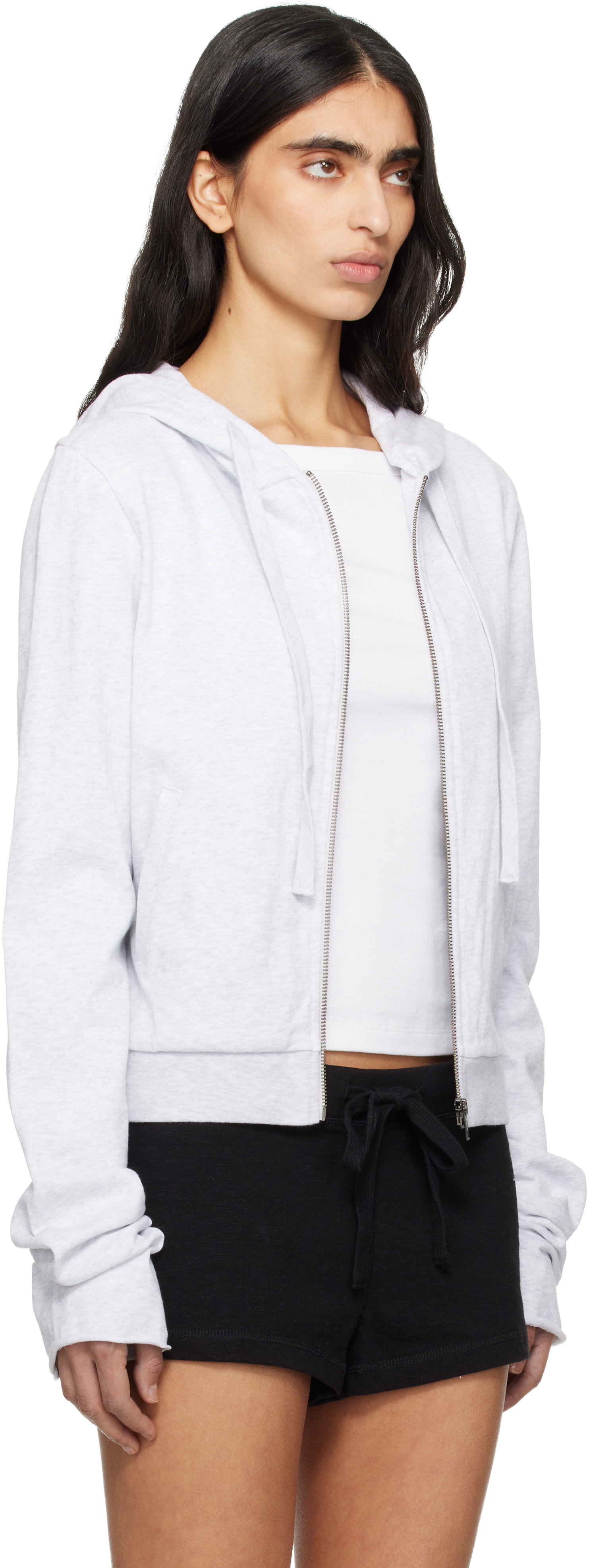 Entire Studios - Gray Lightweight Cropped Zip Up Hoodie