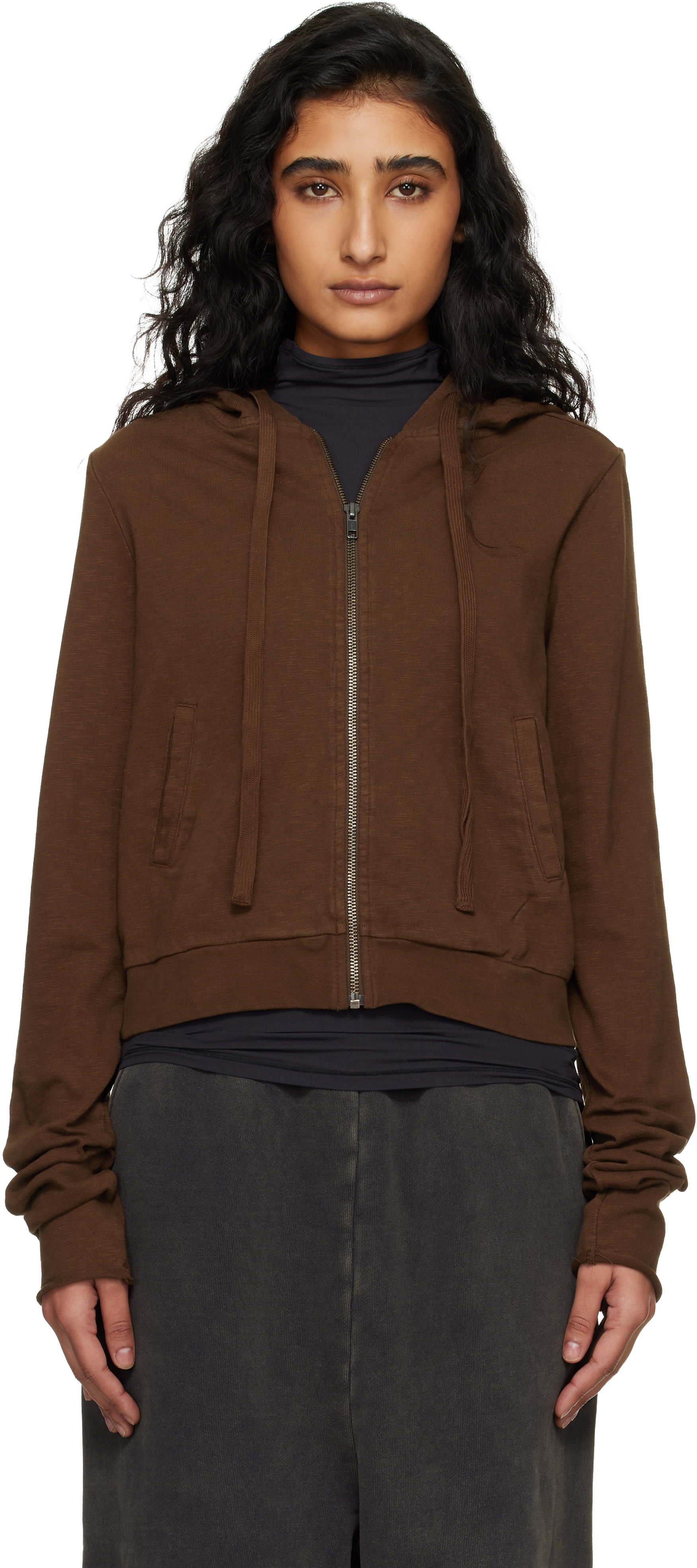 Entire Studios - Brown Lightweight Cropped Zip Up Hoodie