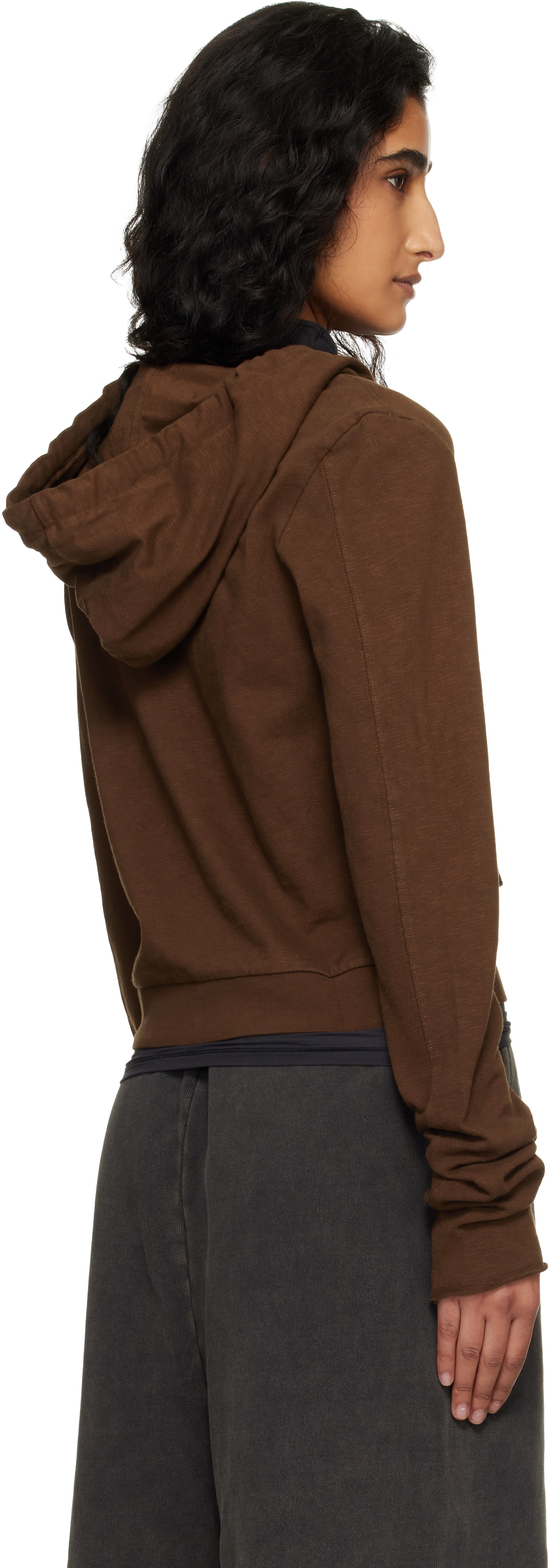 Entire Studios - Brown Lightweight Cropped Zip Up Hoodie