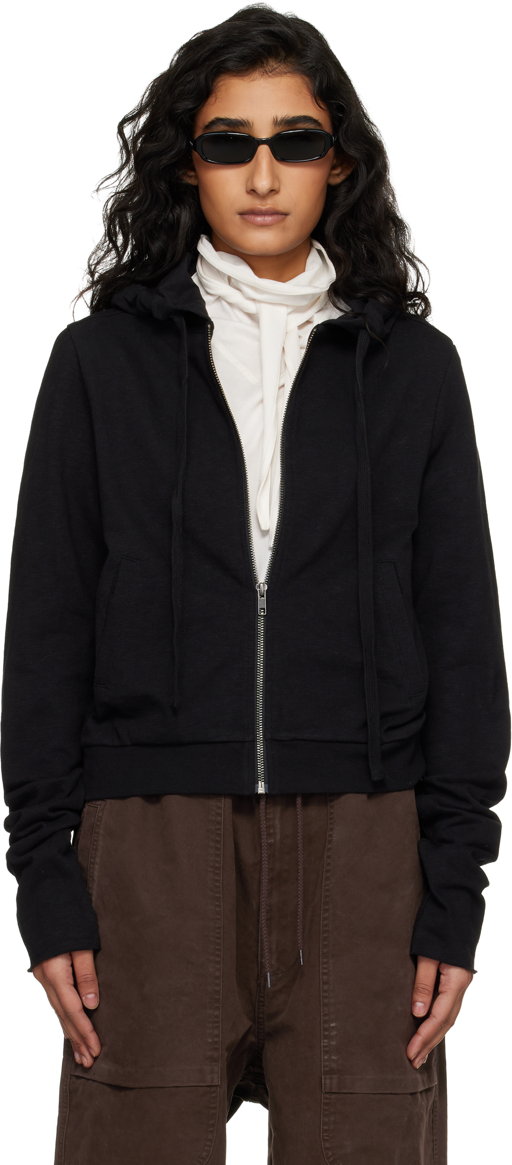 Entire Studios - Black Lightweight Cropped Zip Up Hoodie