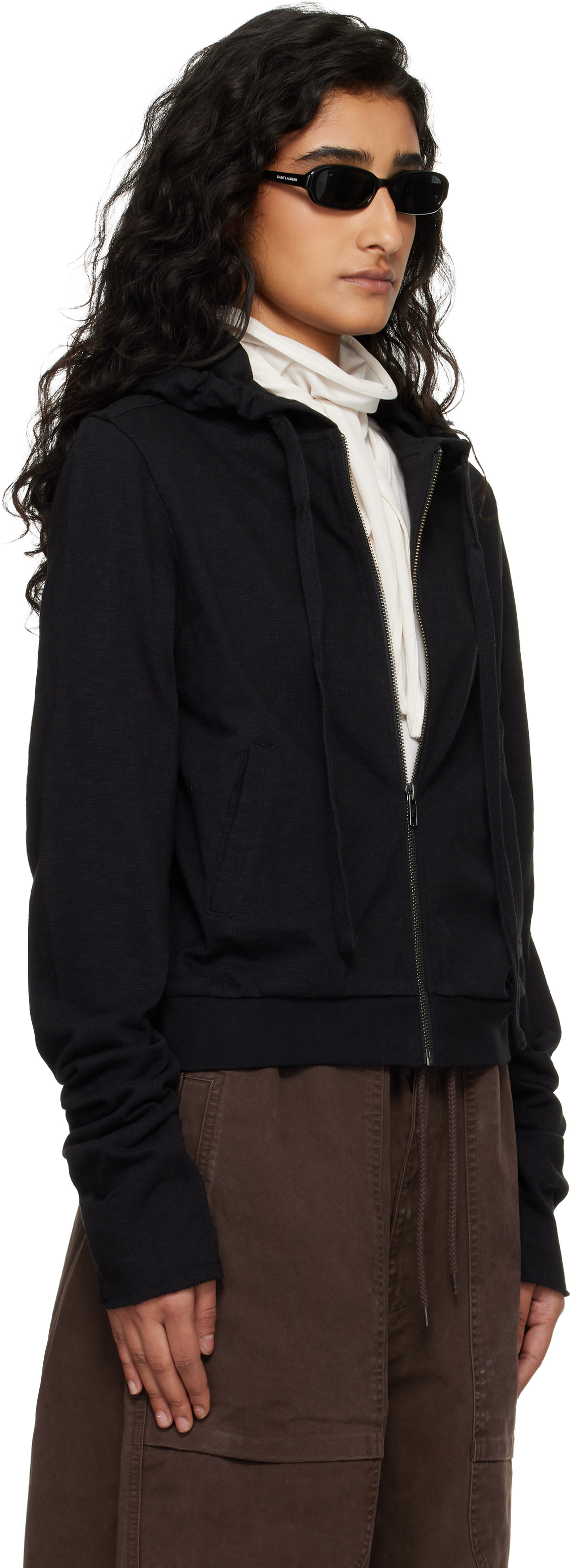 Entire Studios - Black Lightweight Cropped Zip Up Hoodie
